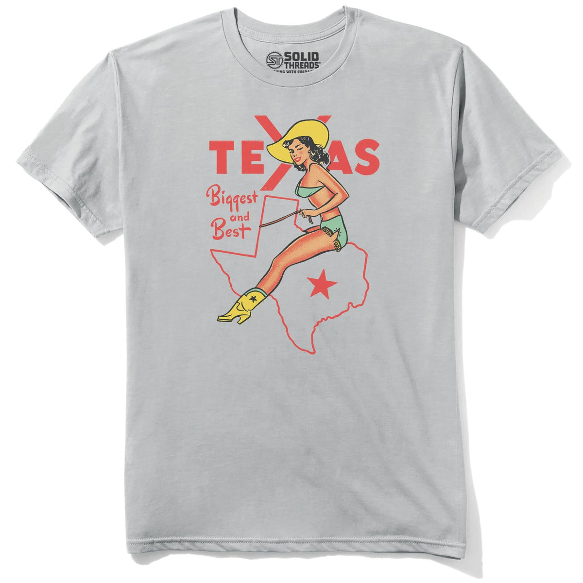 Texas Biggest &amp; Best Vintage Staple T-shirt in Silver - Front View