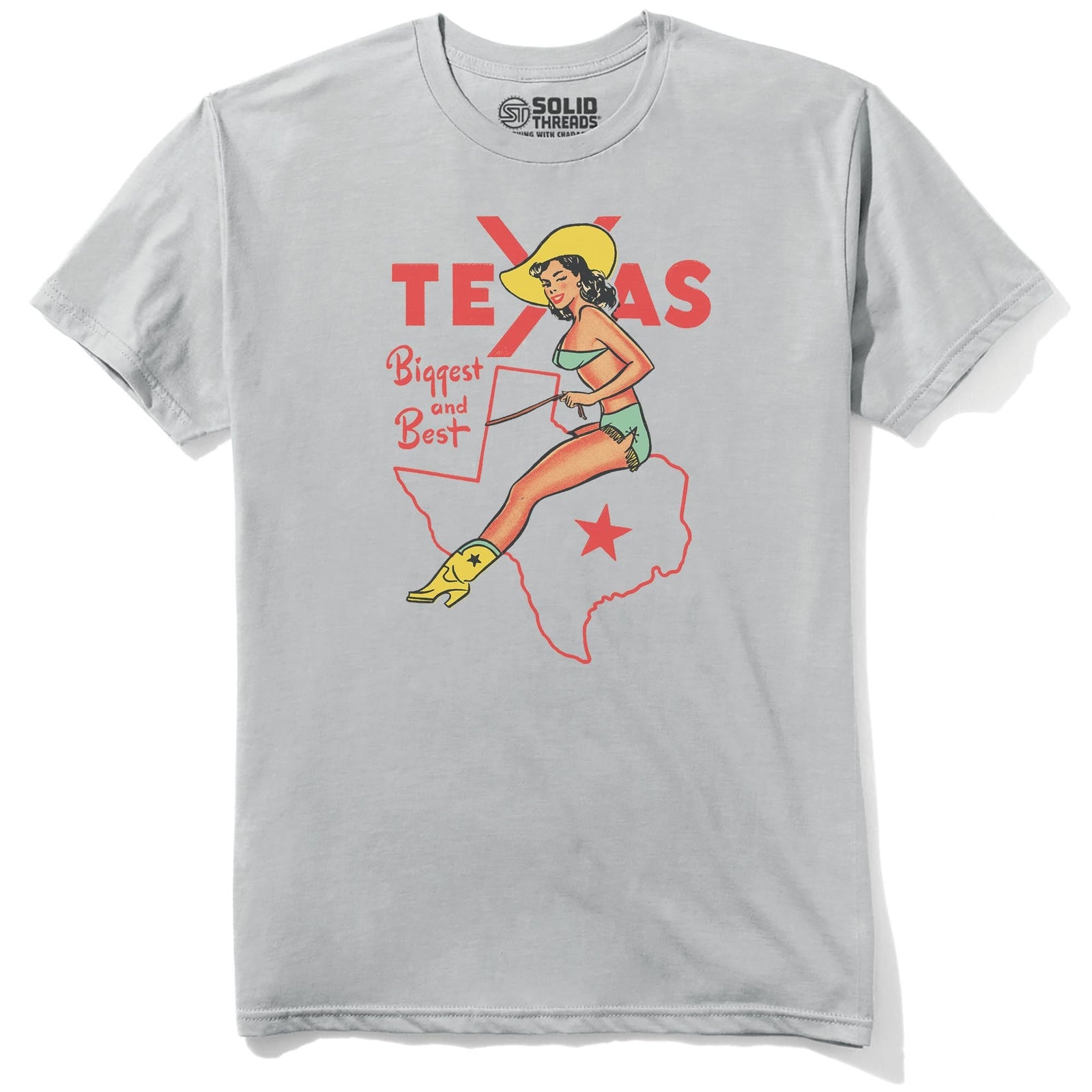 Texas Biggest & Best Vintage Staple T-shirt in Silver - Front View