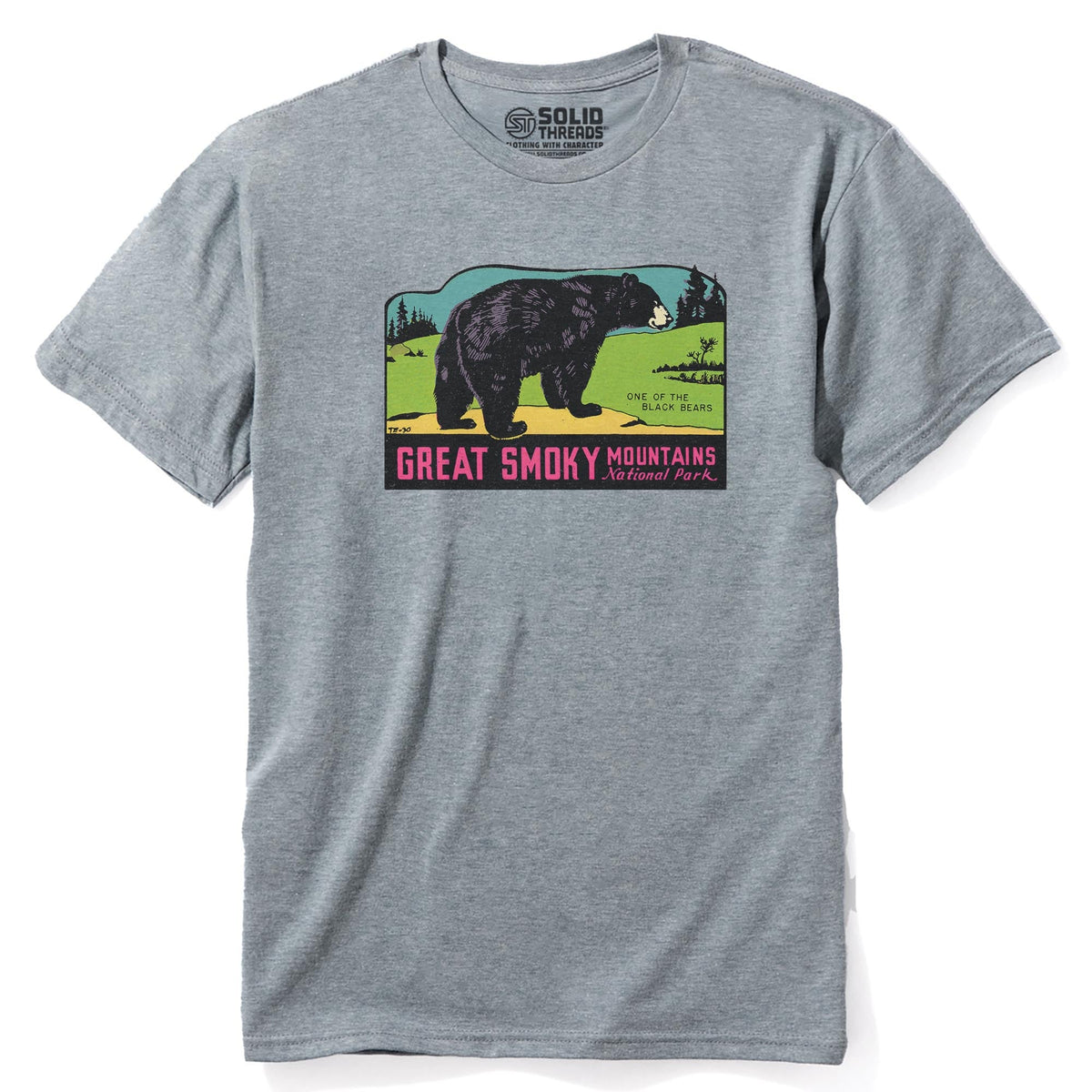 Great Smoky Mts National Park Retro Staple T-shirt in Ash Heather - Front View