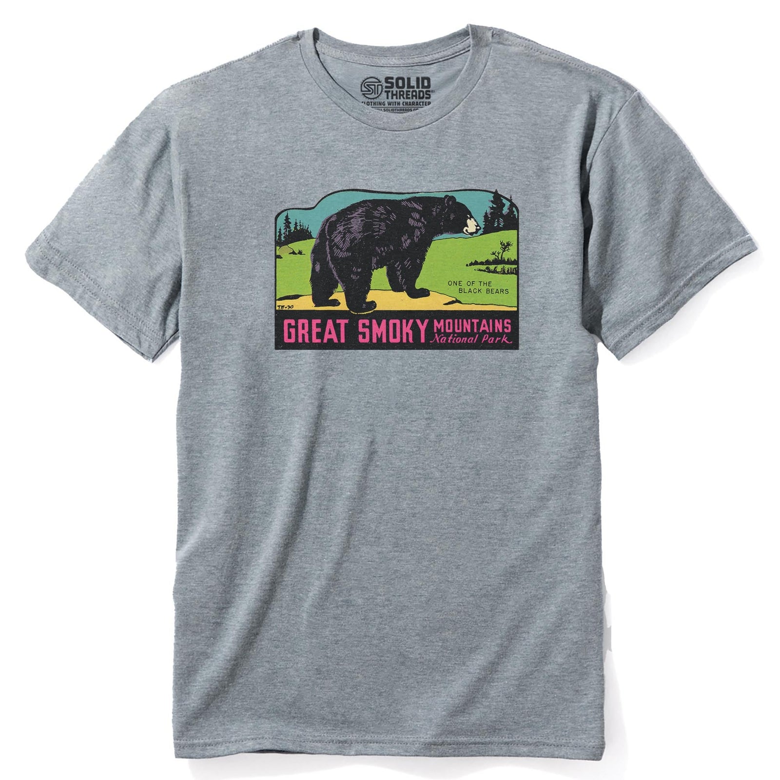 Great Smoky Mts National Park Retro Staple T-shirt in Ash Heather - Front View