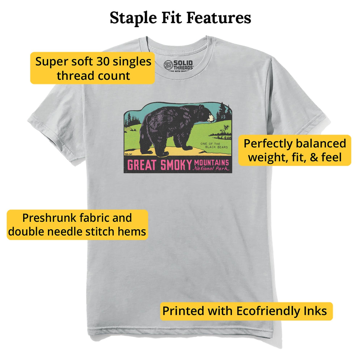 Great Smoky Mts National Park Retro Staple T-shirt in Silver - Fit Attributes