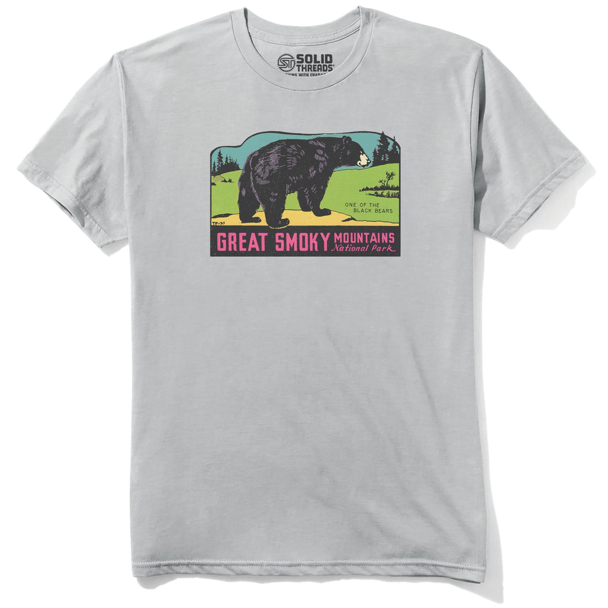 Great Smoky Mts National Park Retro Staple T-shirt in Silver - Front View