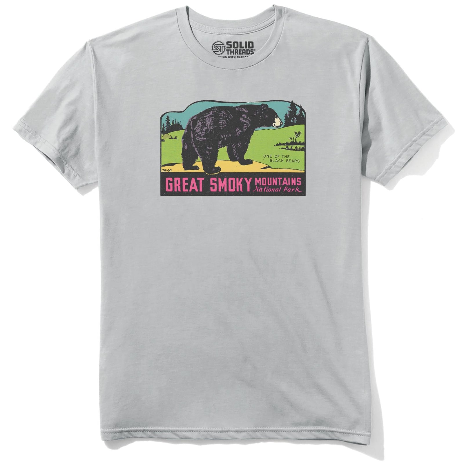 Great Smoky Mts National Park Retro Staple T-shirt in Silver - Front View