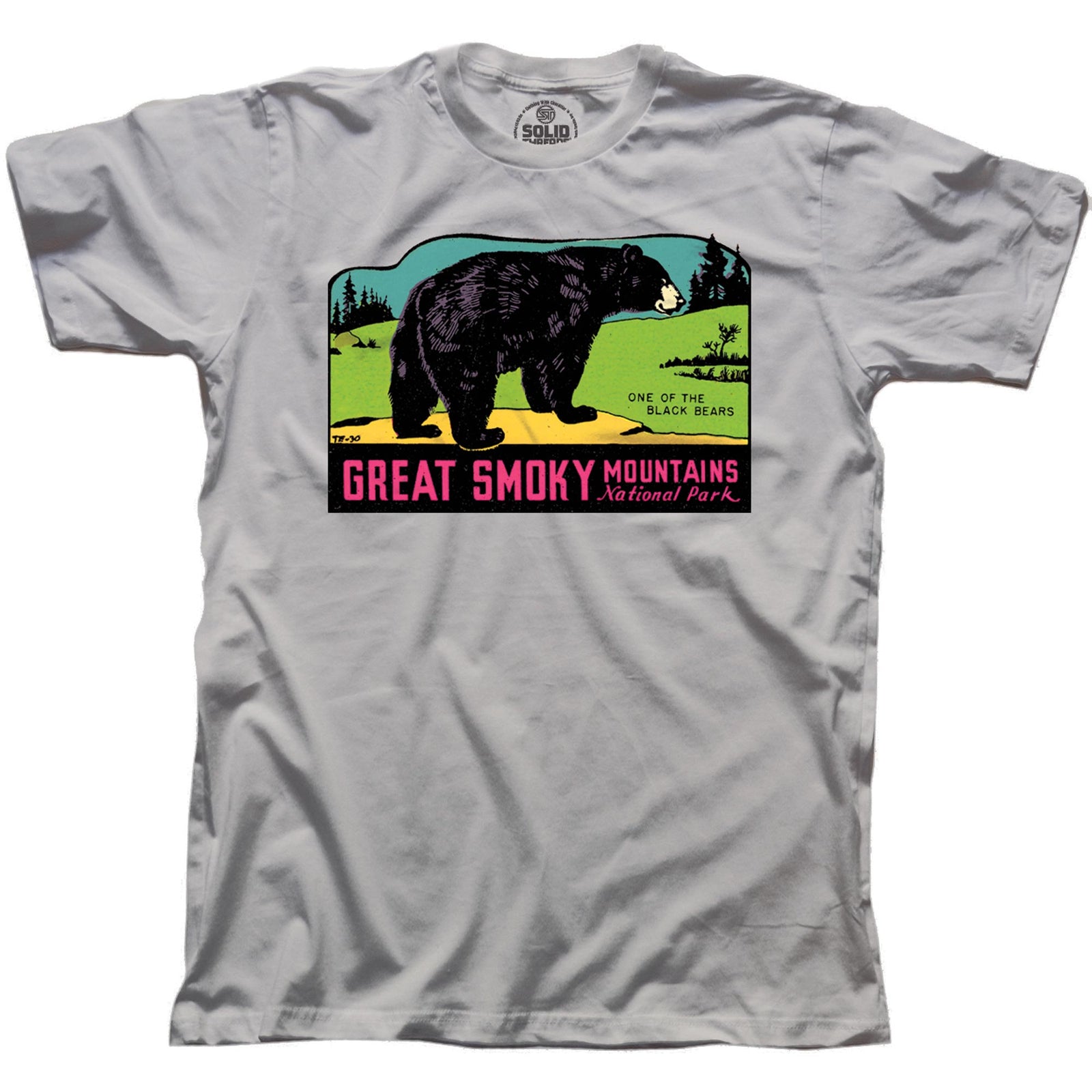Men's Great Smoky Mts National Park Retro Graphic T-Shirt | Cool NC TN Bear Tee | Solid Threads