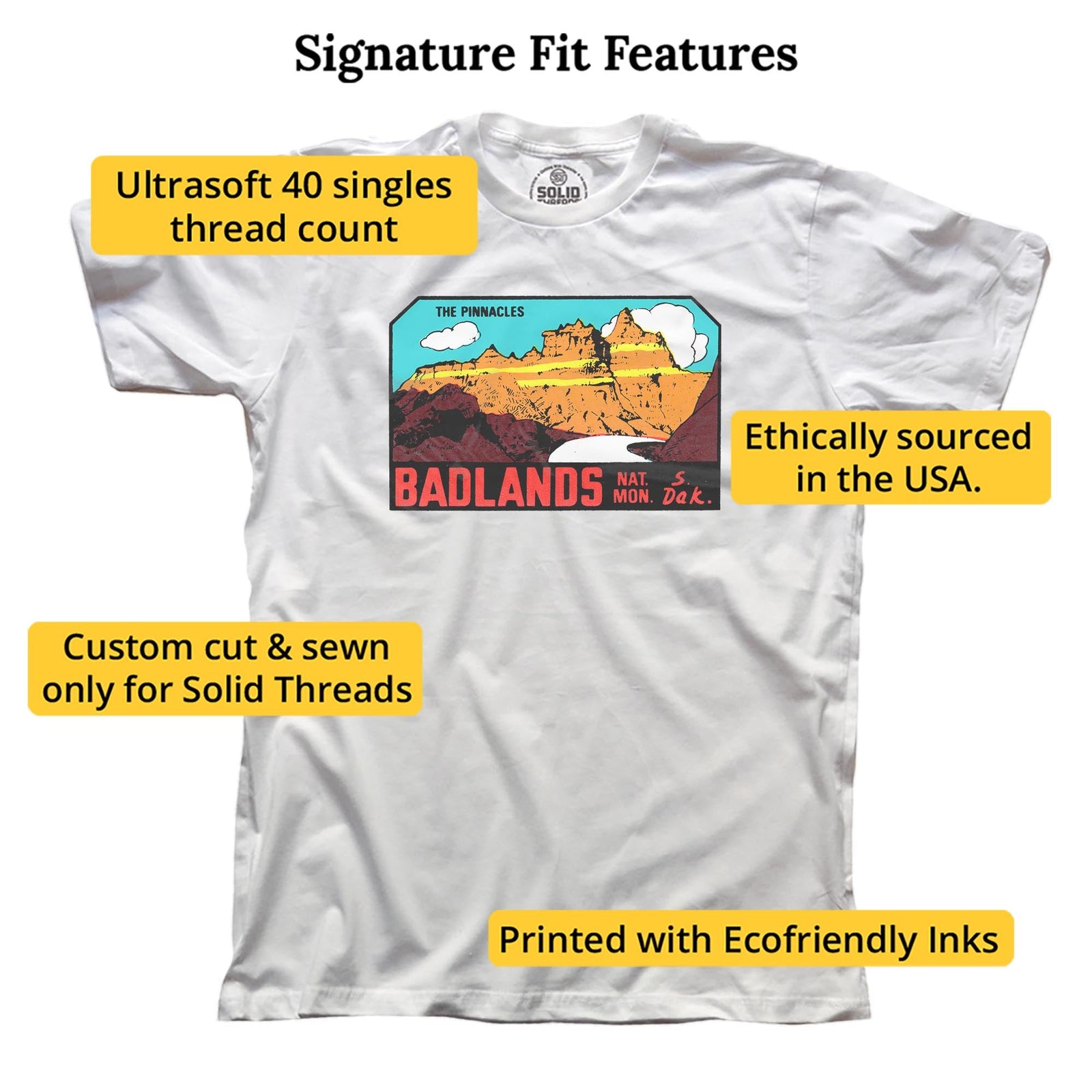 Badlands Pinnacles Vintage Signature T-shirt in White - Fit Attributes