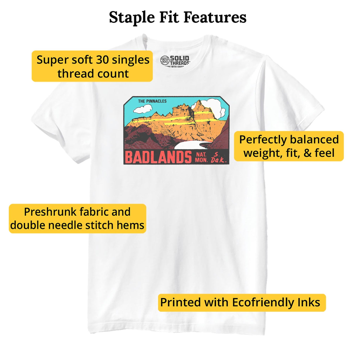 Badlands Pinnacles Vintage Staple T-shirt in White - Fit Attributes