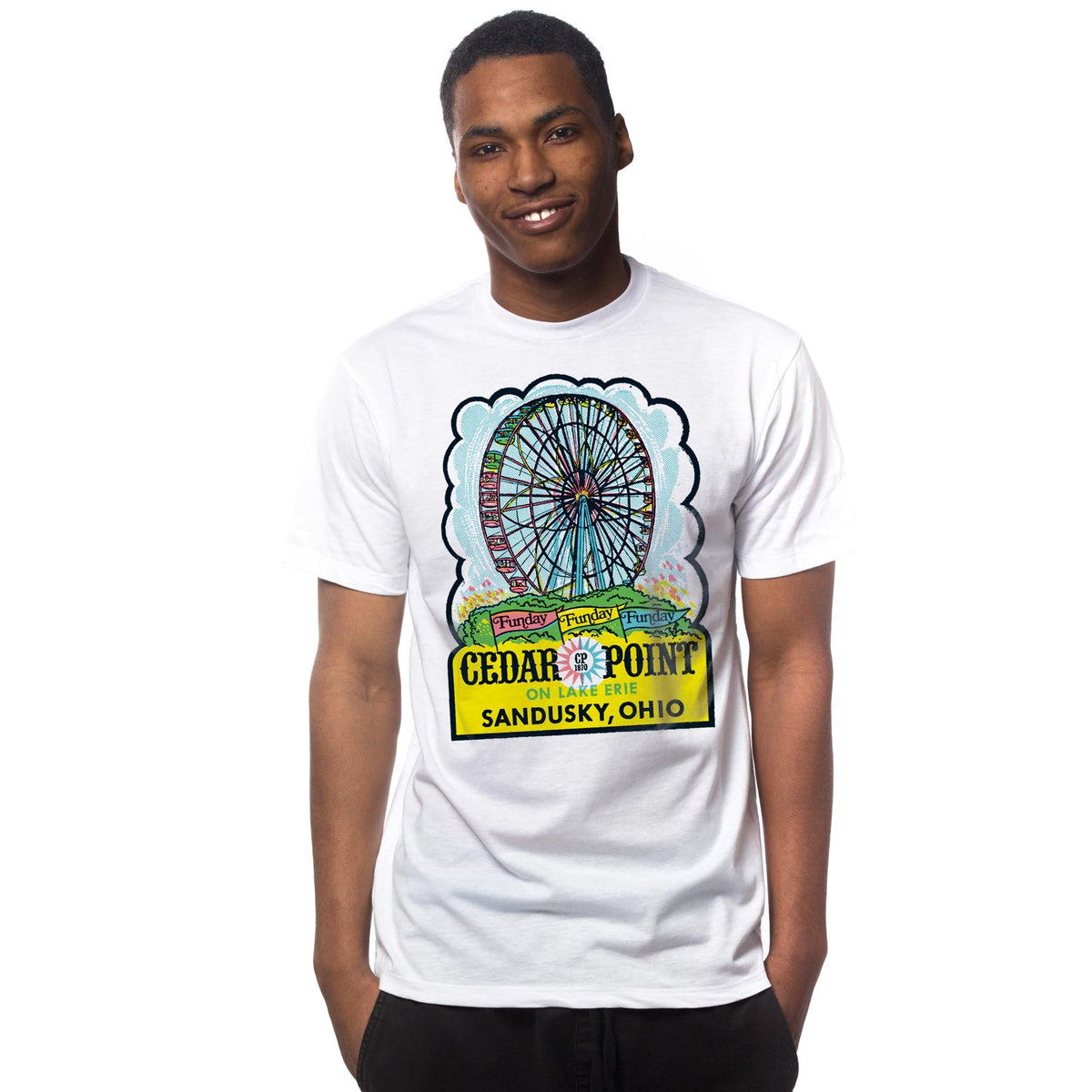 Men's Cedar Point Vintage Graphic T-Shirt | Cool OH Amusement Park Tee on Model | Solid Threads