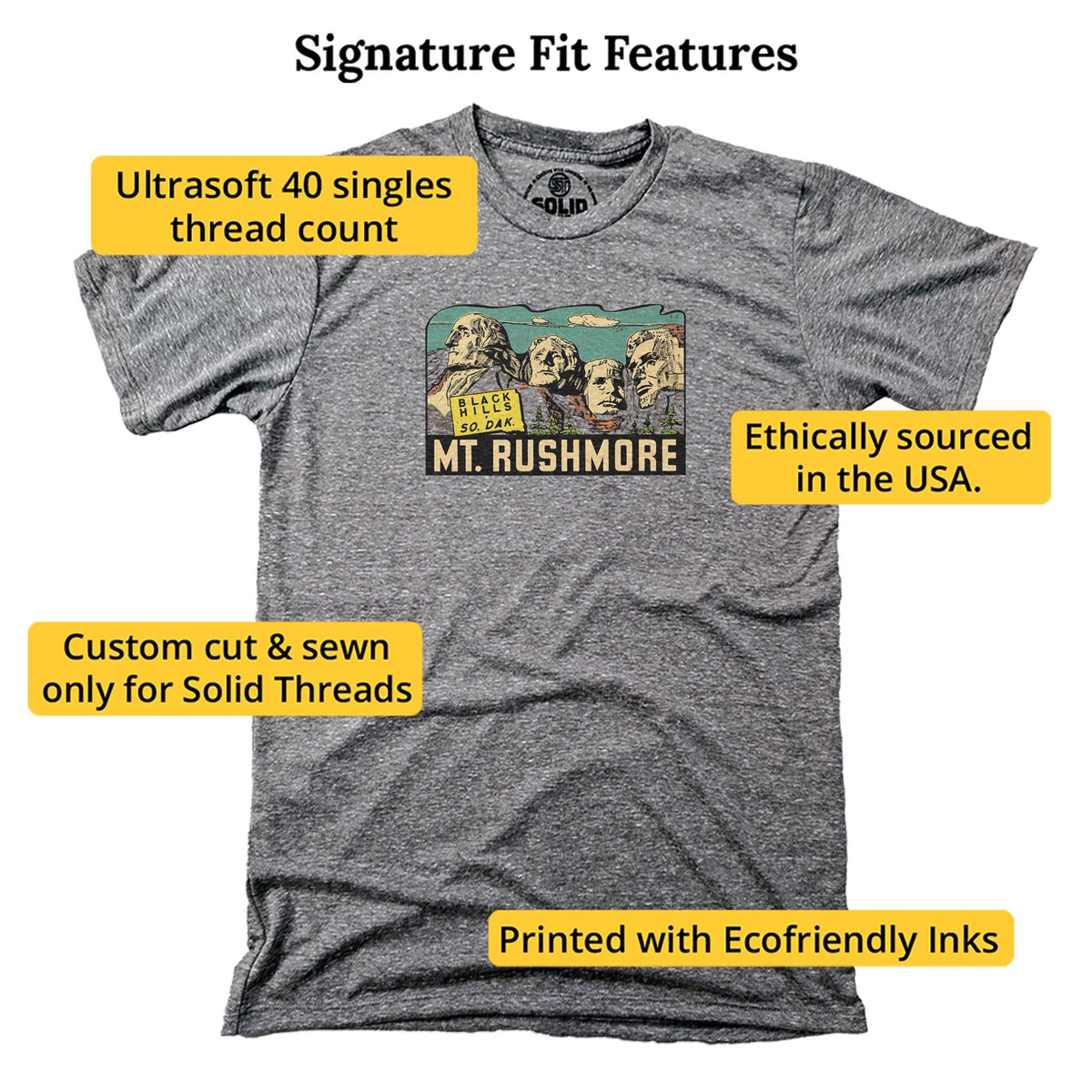 Mt Rushmore Vintage Signature T-shirt in Triblend Grey - Fit Attributes