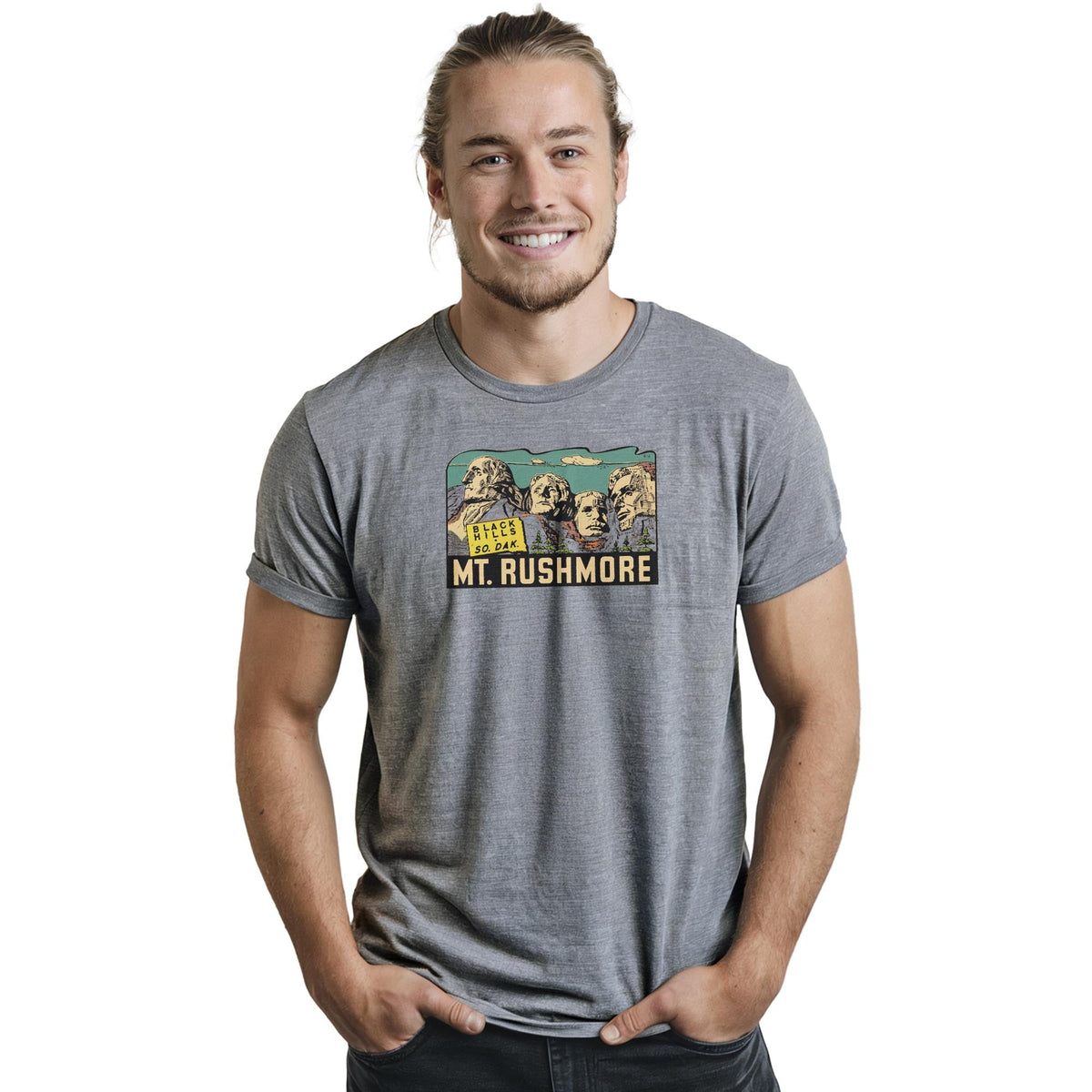 Mt Rushmore Vintage Staple T-shirt in Ash Heather On Model - Front View