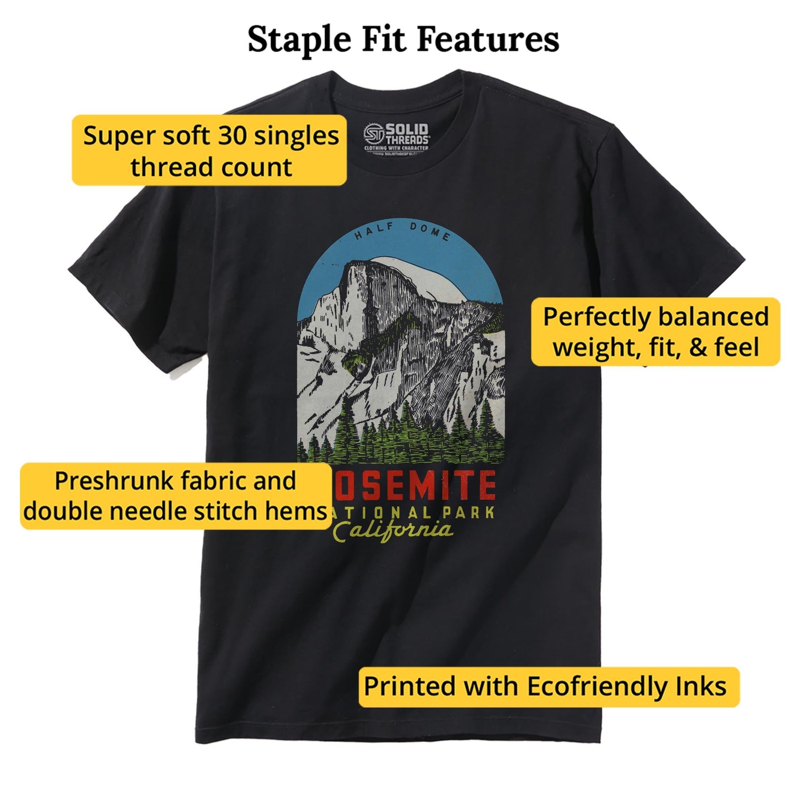Yosemite Vintage Staple T-shirt in Black - Fit Attributes