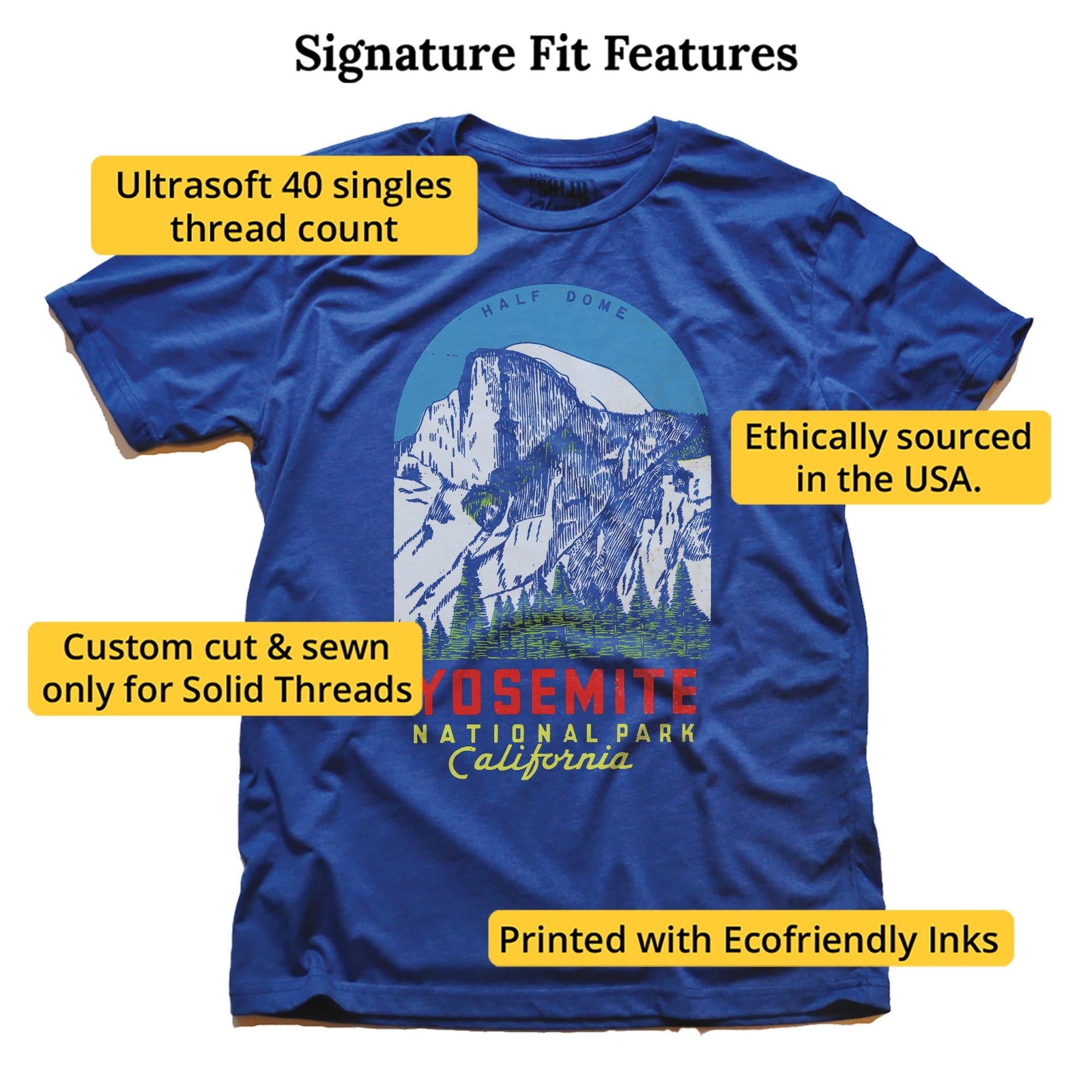 Yosemite Vintage Signature T-shirt in Royal - Fit Attributes