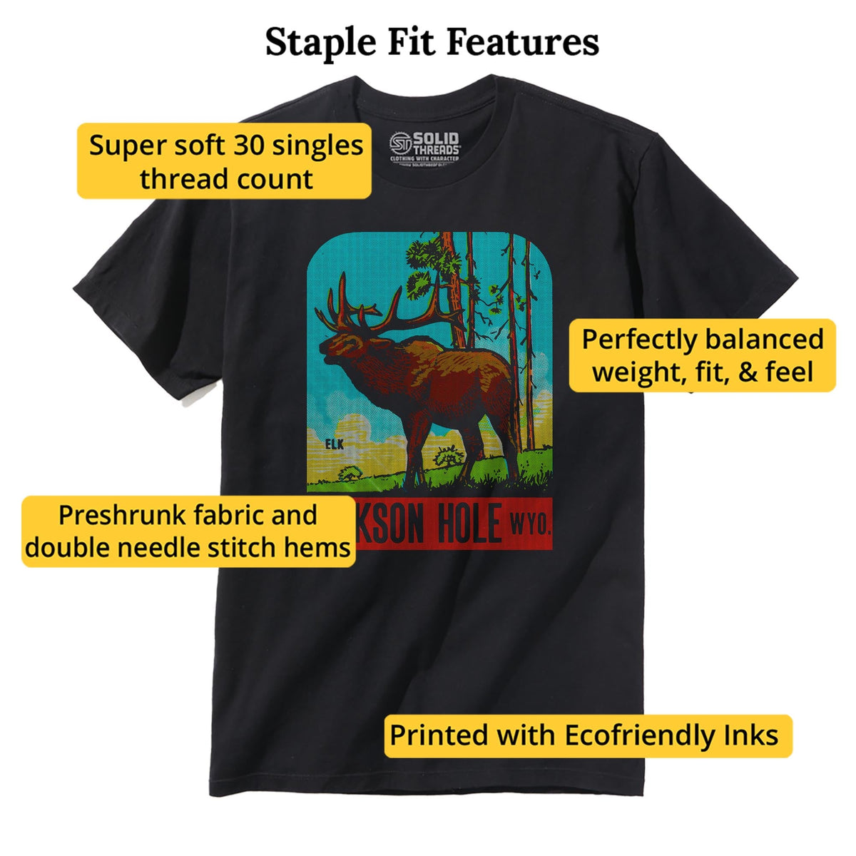 Jackson Hole Vintage Staple T-shirt in Black - Fit Attributes