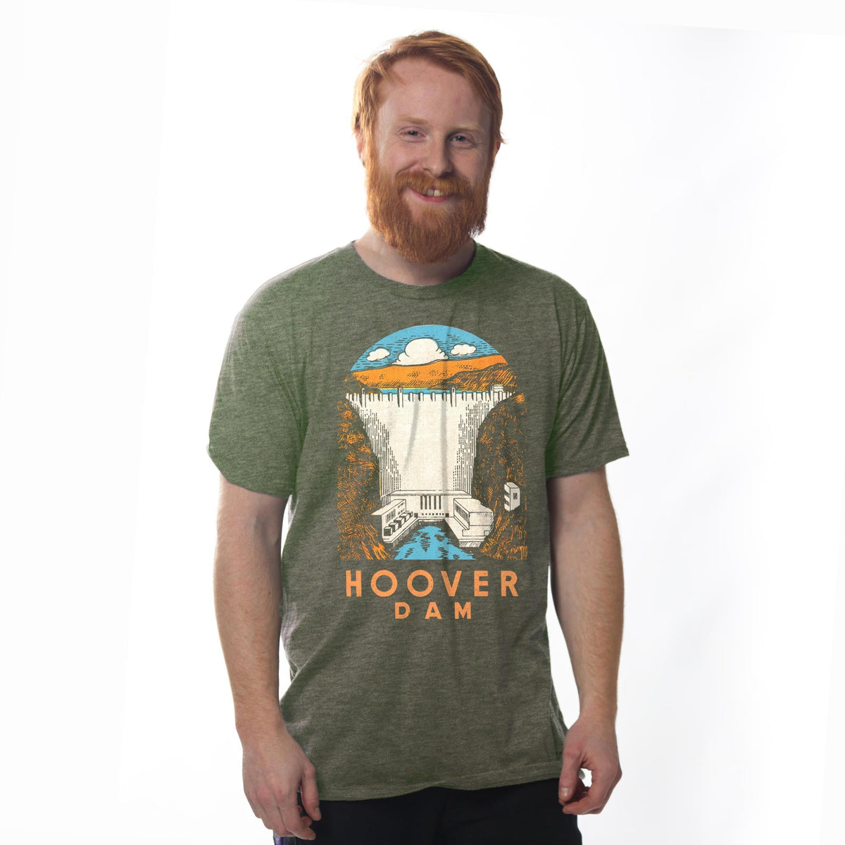 Men's Hoover-Dam Vintage Graphic T-Shirt | Cool NV AZ Dam Tee on Model | Solid Threads