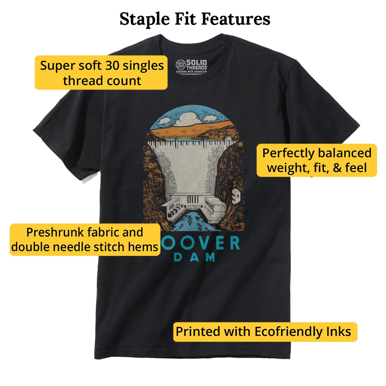 Hoover Dam Vintage Staple T-shirt in Black - Fit Attributes