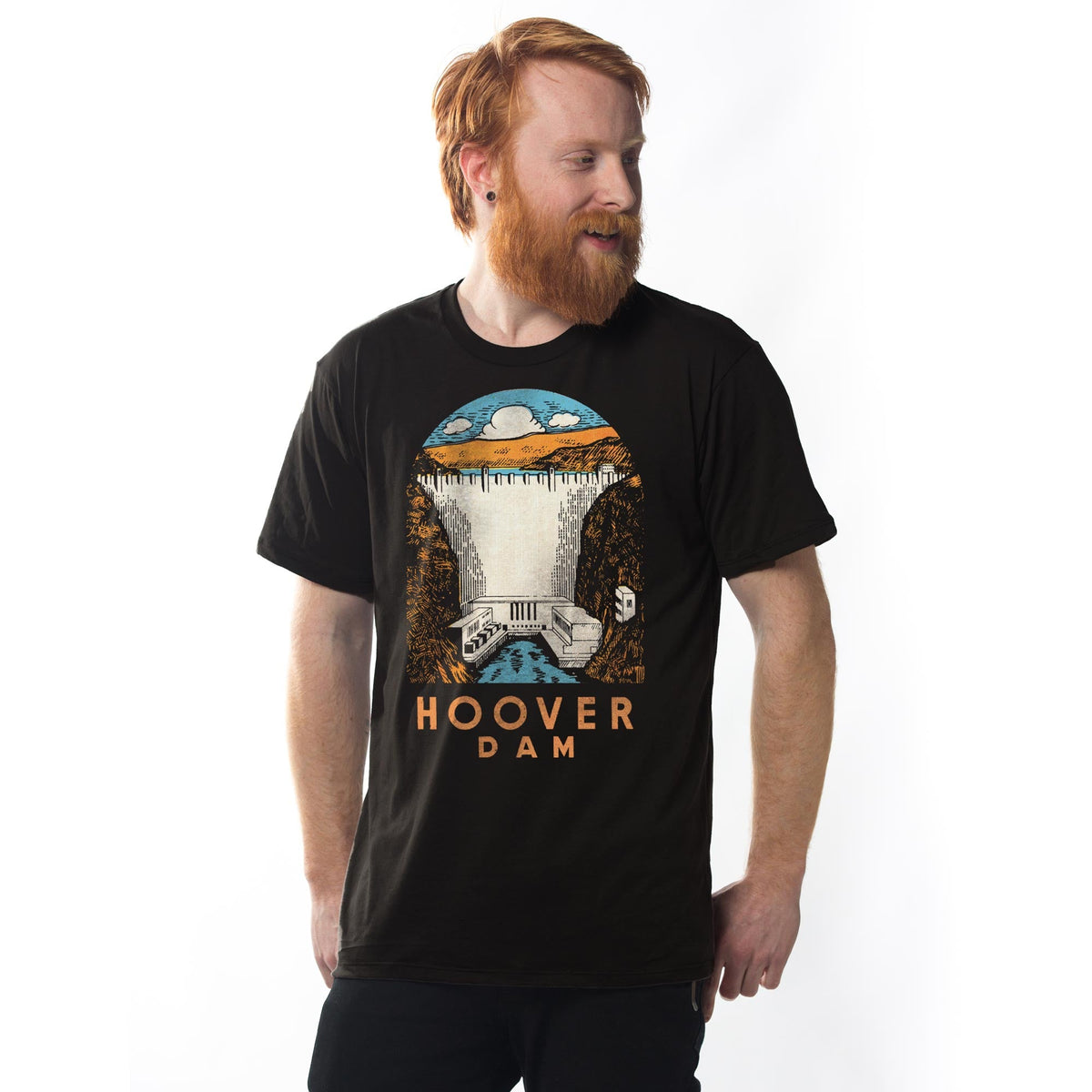 Men's Hoover-Dam Vintage Graphic T-Shirt | Cool NV AZ Dam Tee on Model | Solid Threads