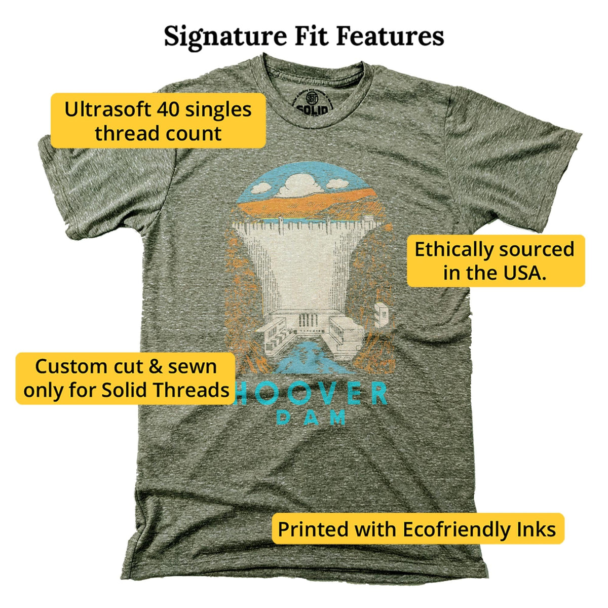 Hoover Dam Vintage Signature T-shirt in Triblend Olive - Fit Attributes