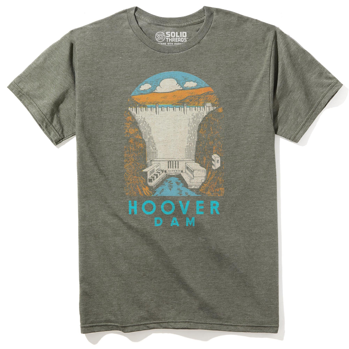 Hoover Dam Vintage Staple T-shirt in Olive Heather - Front View