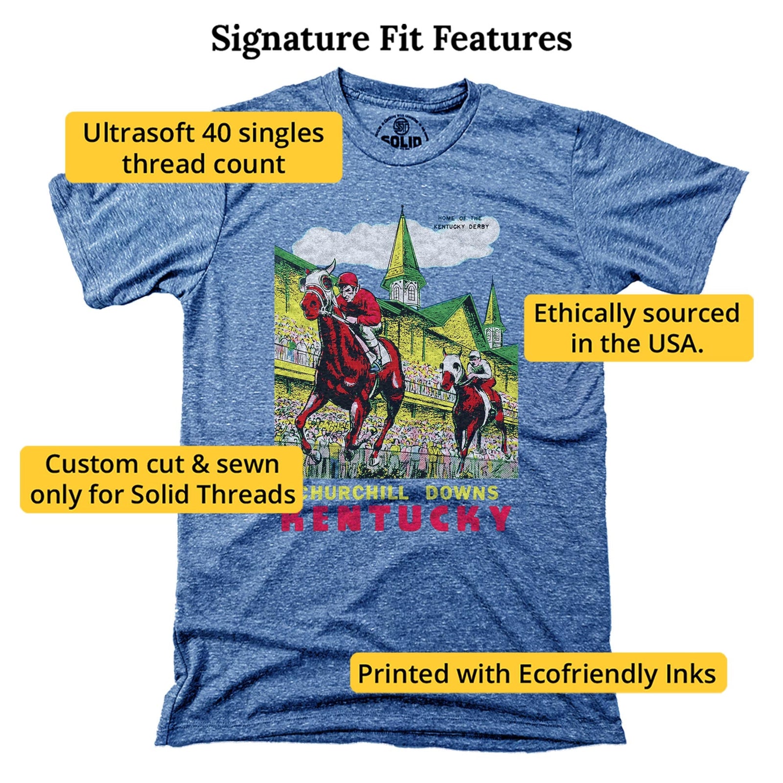 Churchill Downs Retro Signature T-shirt in Triblend Royal - Fit Attributes