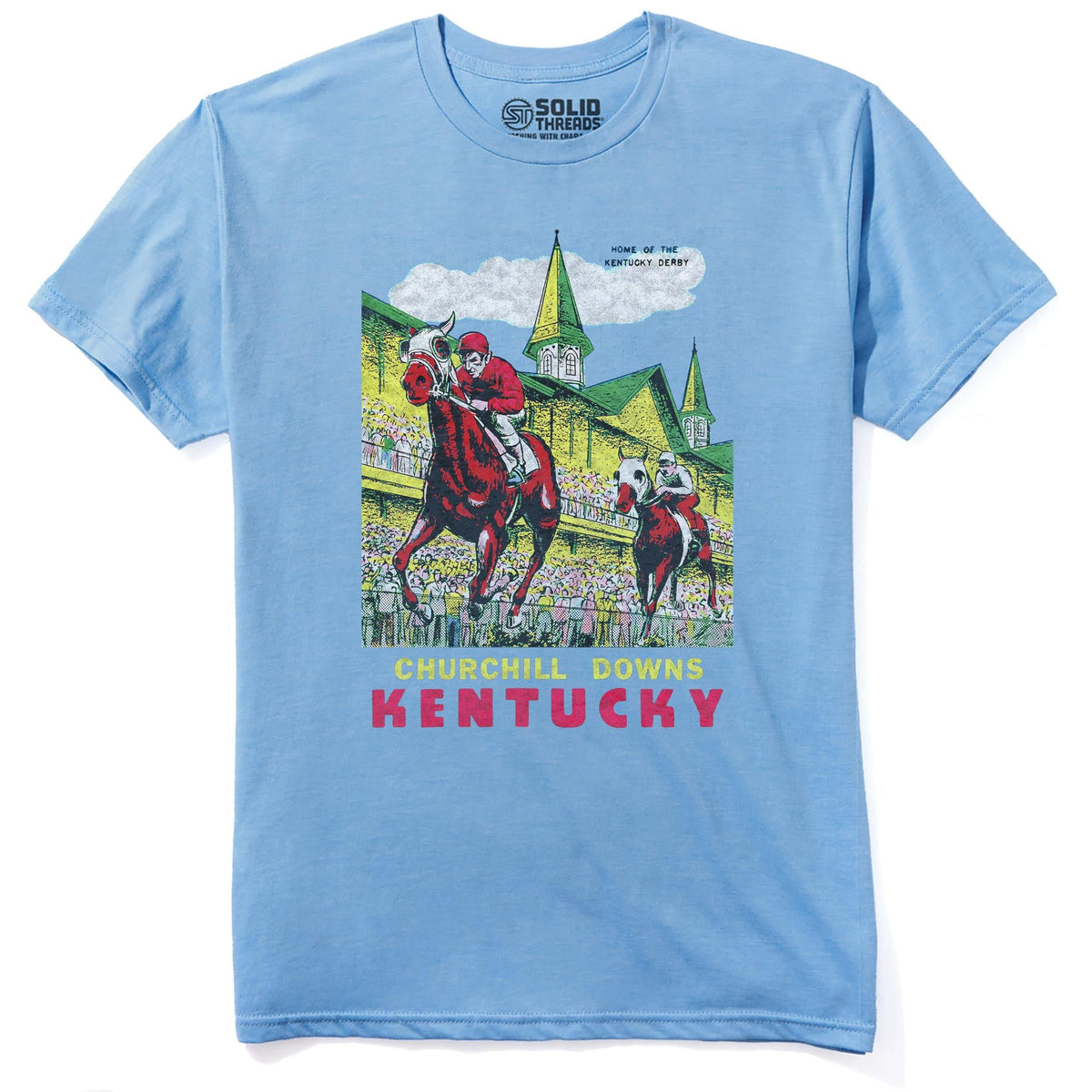 Churchill Downs Retro Staple T-shirt in Light Blue Heather - Front View