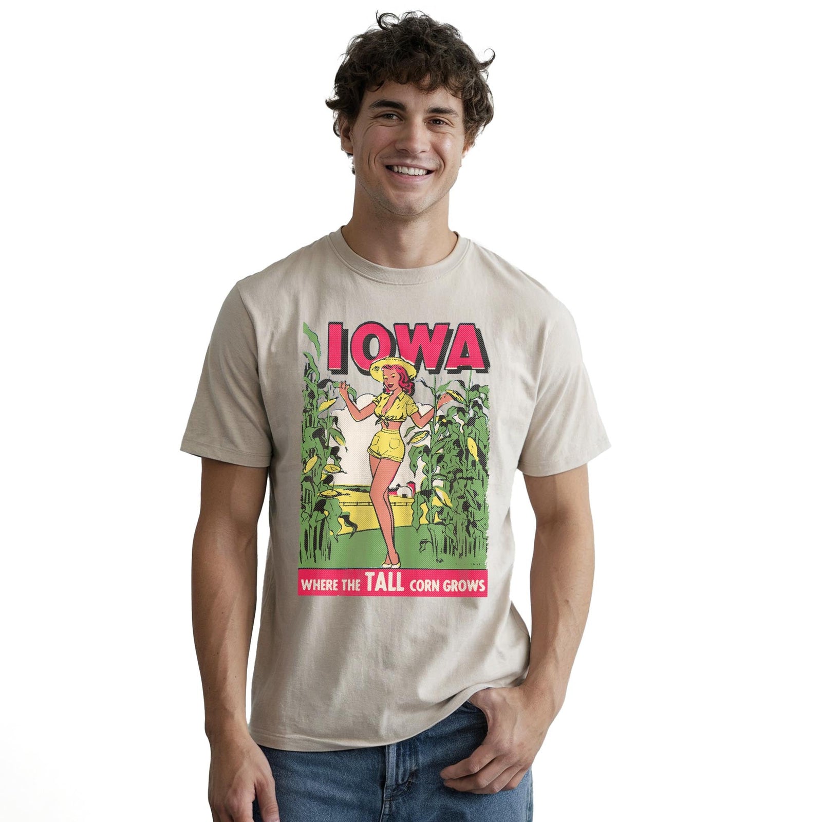 Tall Corn Iowa Vintage Staple T-shirt in Natural - Front View