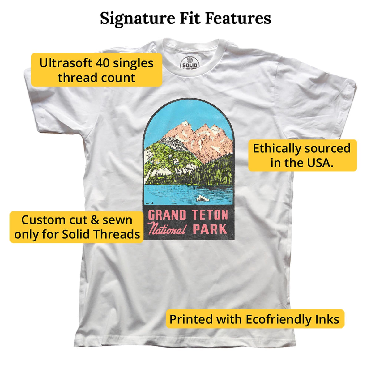 Grand Teton National Park Retro Signature T-shirt in White - Fit Attributes