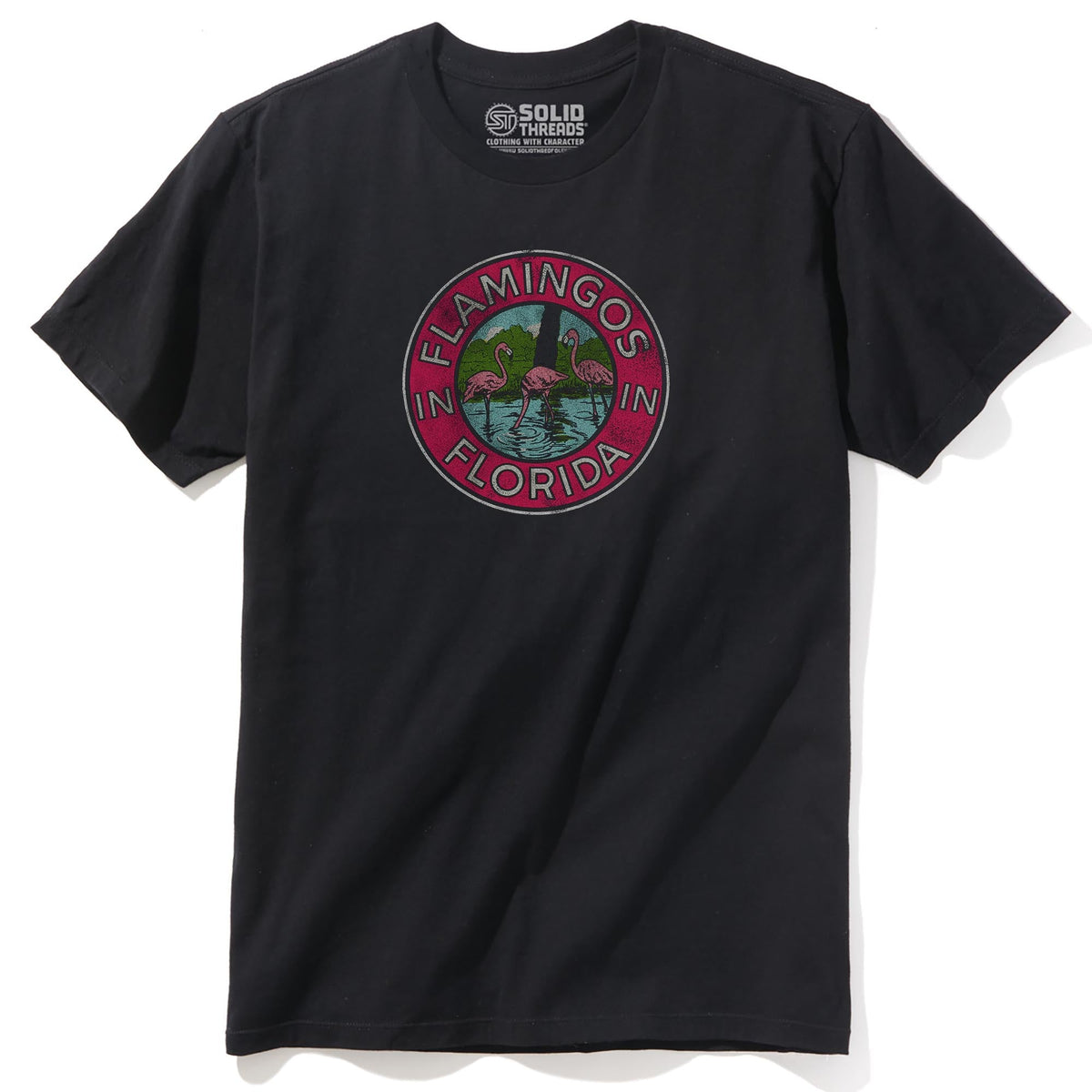 Florida Flamingos Retro Staple T-shirt in Black - Front View