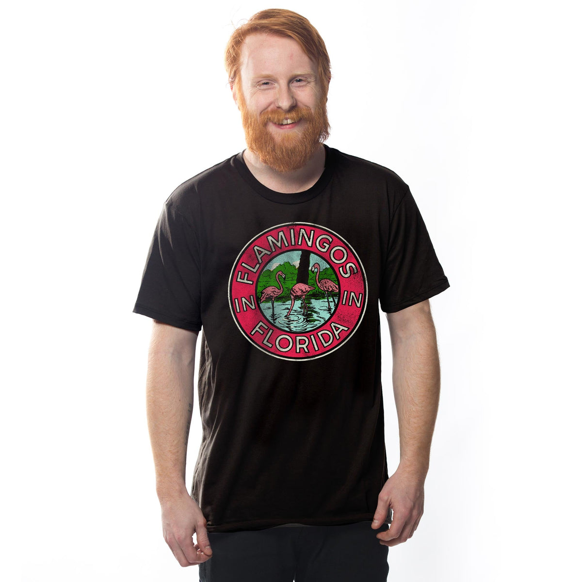 Men's Florida Flamingos Retro Graphic T-Shirt | Cool FL Birds Tee on Model | Solid Threads
