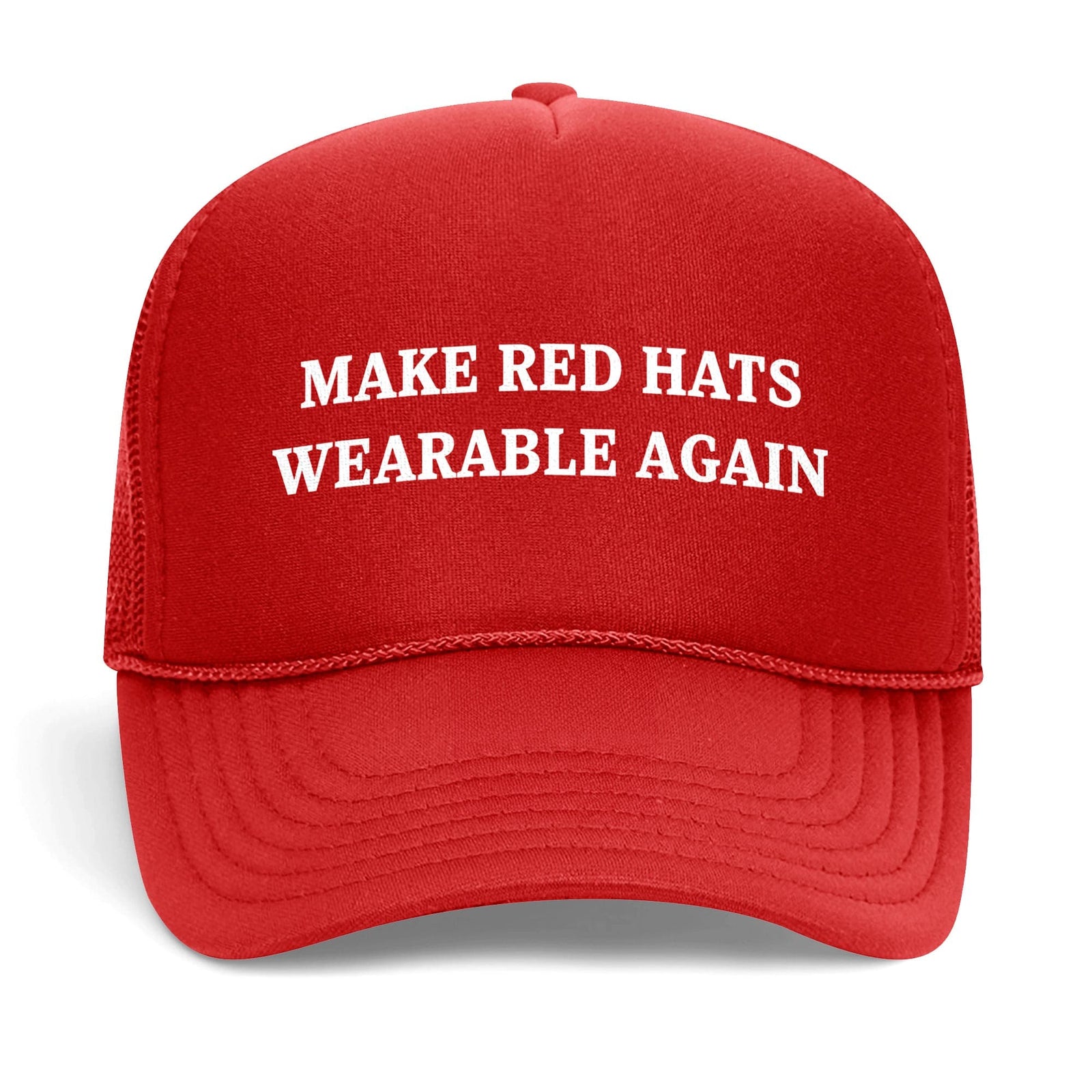 Make Red Hats Wearable Again Funny Trucker Hat | Cool Trump Maga Parody Graphic Cap Front | Solid Threads