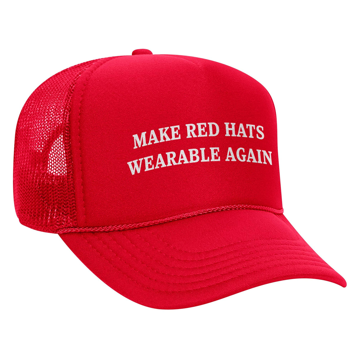 Make Red Hats Wearable Again Funny Trucker Hat | Cool Trump Maga Parody Graphic Cap Side| Solid Threads