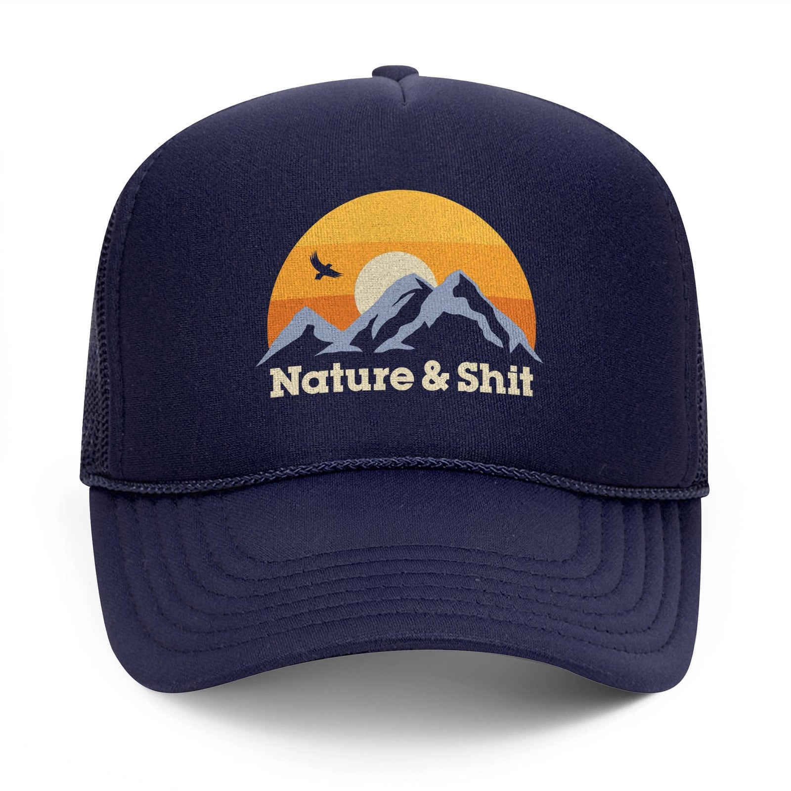 Nature & Sh--T Cool Trucker-Hat | Funny Mountain Sunset Ironic Graphic Cap Front | Solid Threads