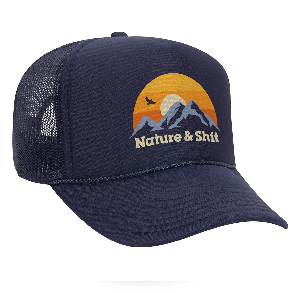 Nature & Sh--T Cool Trucker-Hat | Funny Mountain Sunset Ironic Graphic Cap Front | Solid Threads