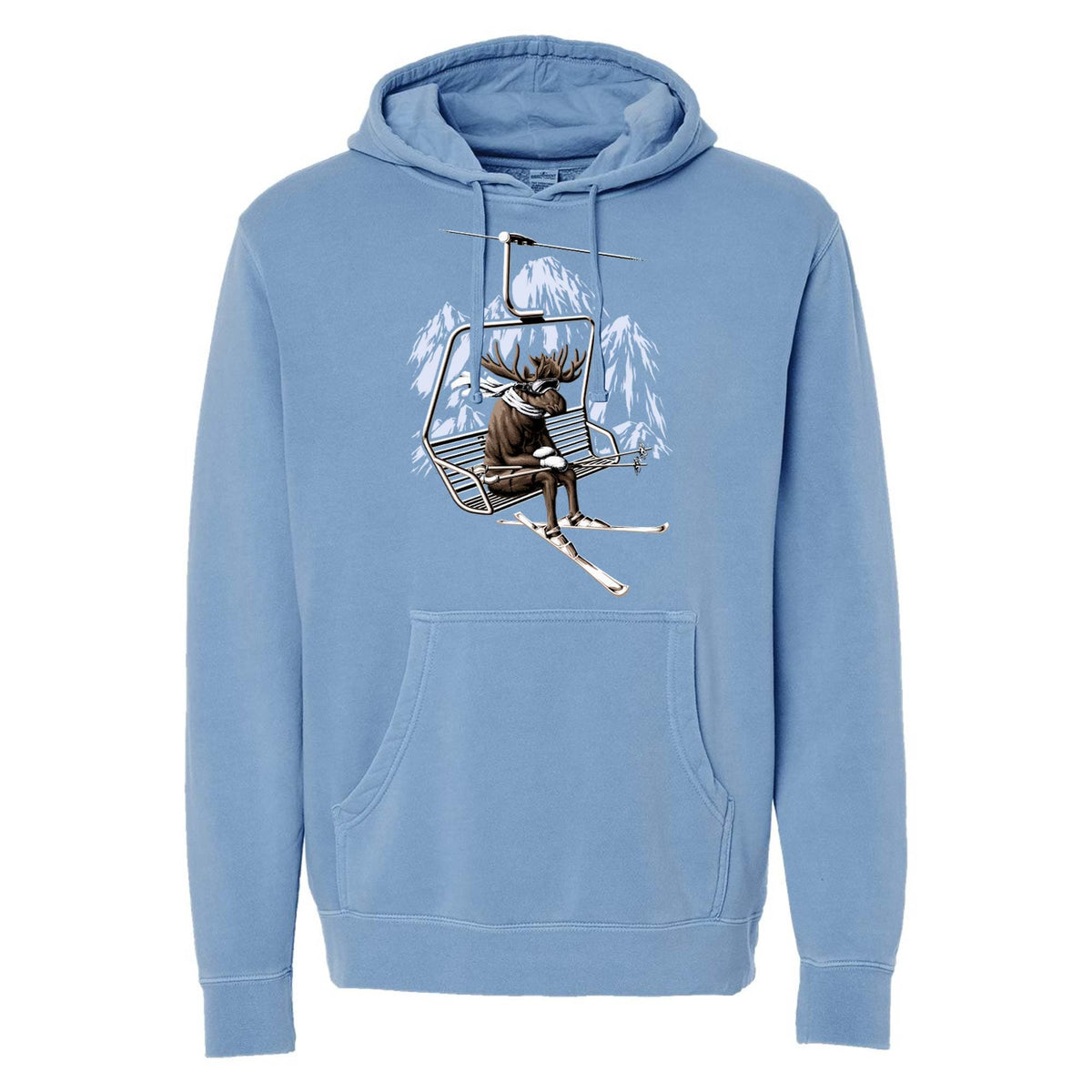 Vacation Moose Funny Graphic Vintage Wash Pullover Hoodie | Vintage Ski Lift Winter Fleece | Solid Threads