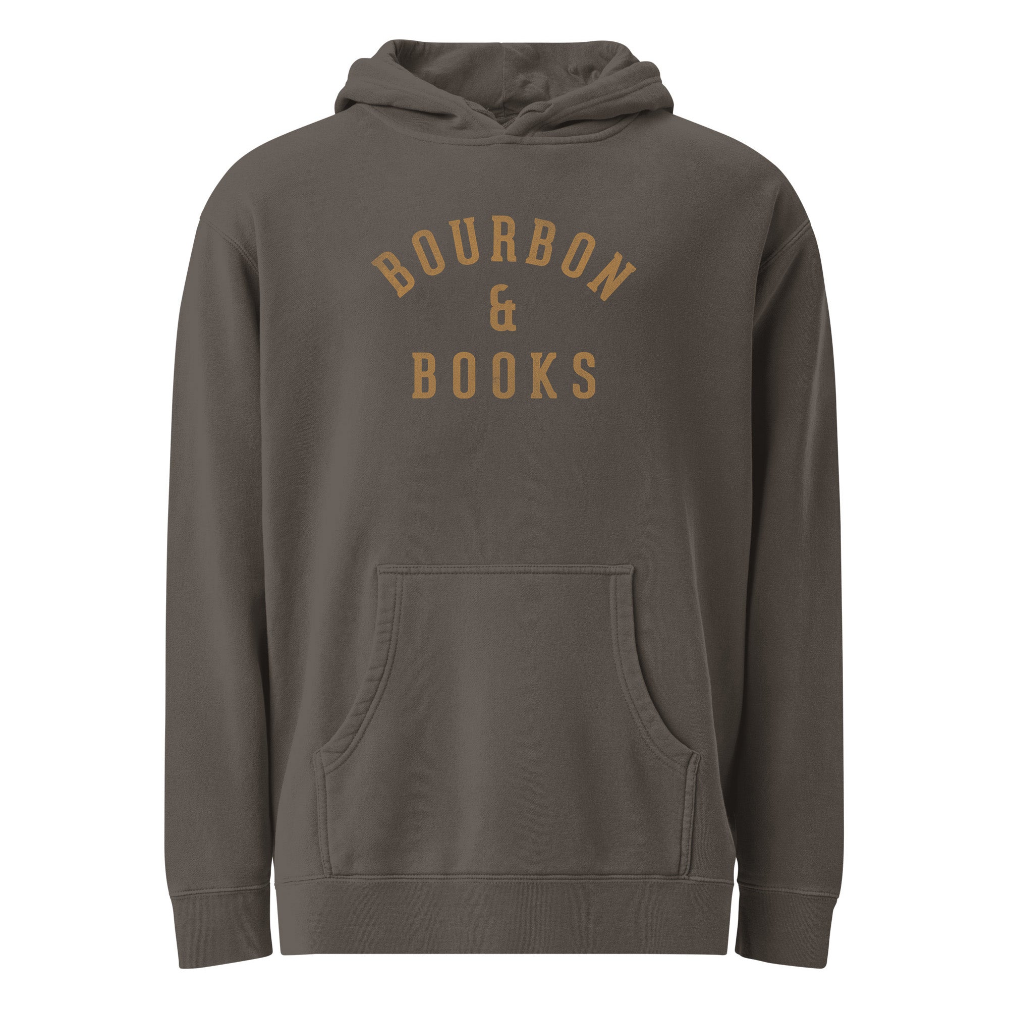 Bourbon & Books Funny Distillery Graphic Vintage Wash Pullover Hoodie | Vintage Whiskey Bookish Fleece | Solid Threads