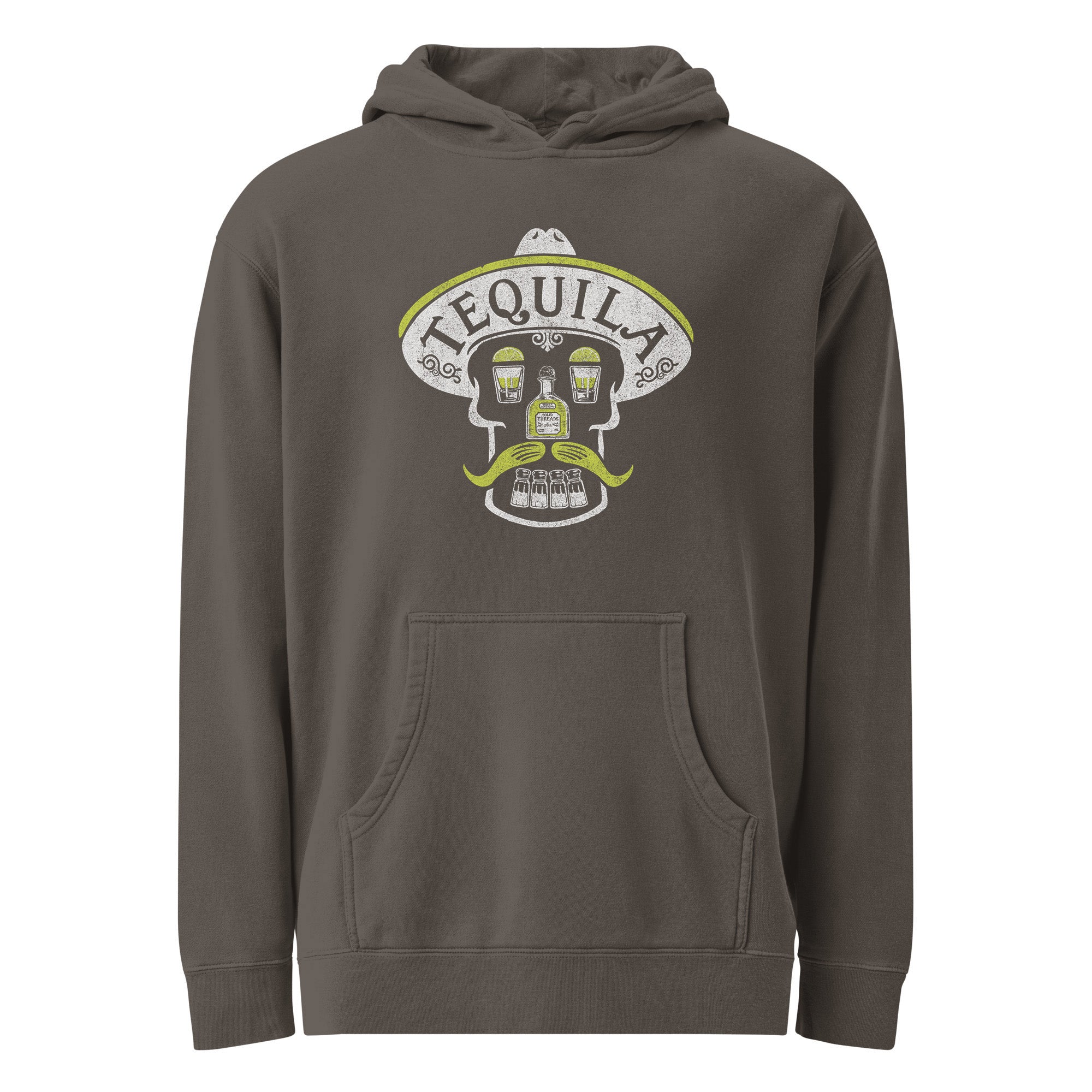 Men's Tequila Skull Vintage Drinking Graphic Fleece | Cool Taking Shots Party Vintage Wash Hoodie | SOLID THREADS