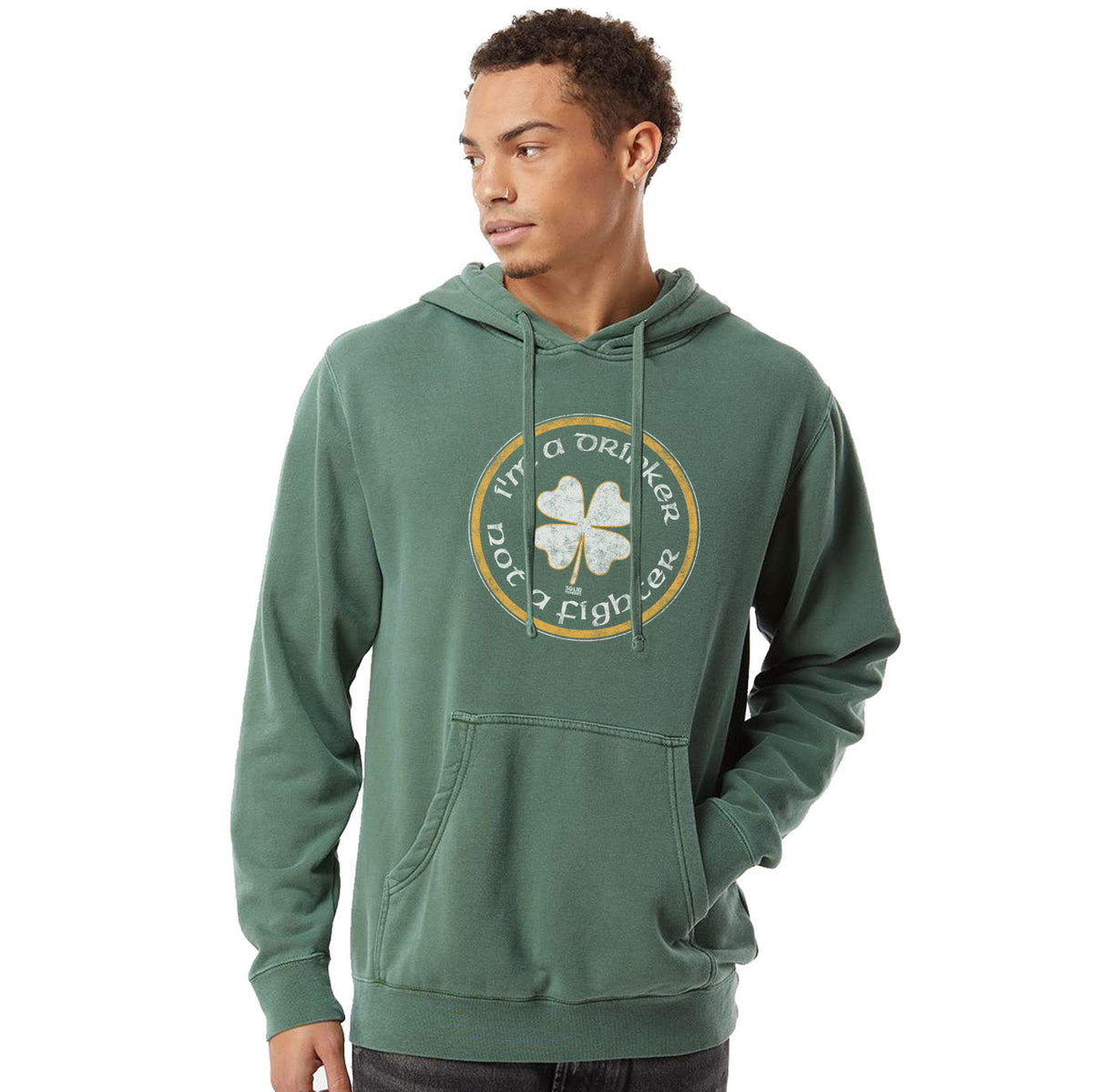 Men's Drinker Not a Fighter Vintage Graphic Fleece | Funny Drinking Soft Blend Vintage Wash Hoodie | Solid Threads