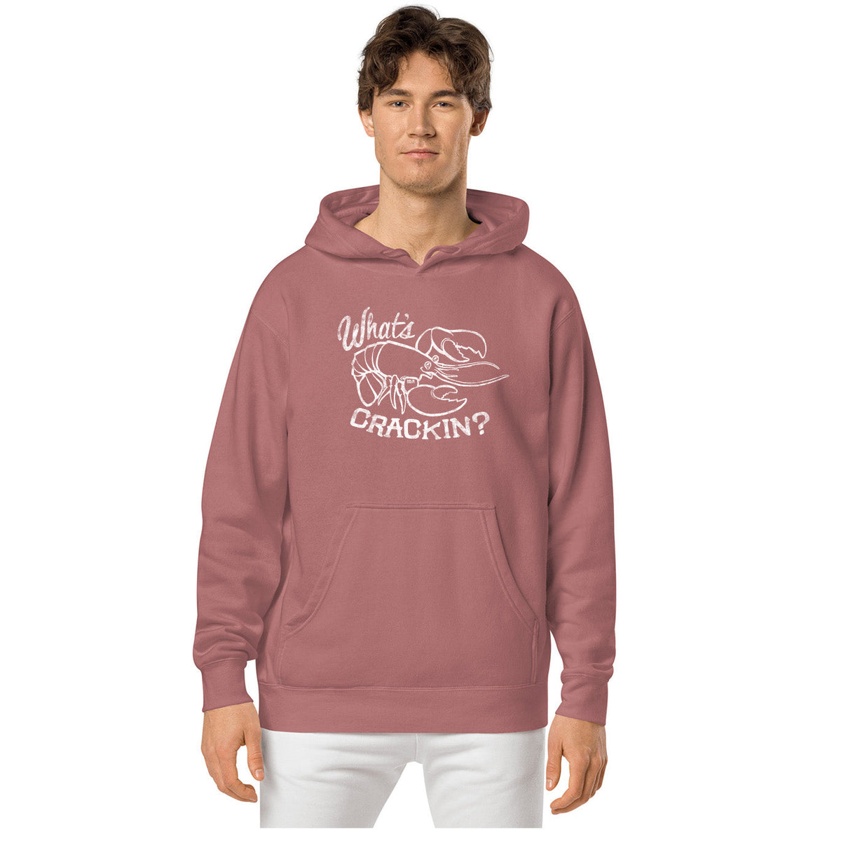 Men's What's Crackin Funny Summer Graphic Fleece | Vintage Lobster Vintage Wash Hoodie on Model | SOLID THREADS
