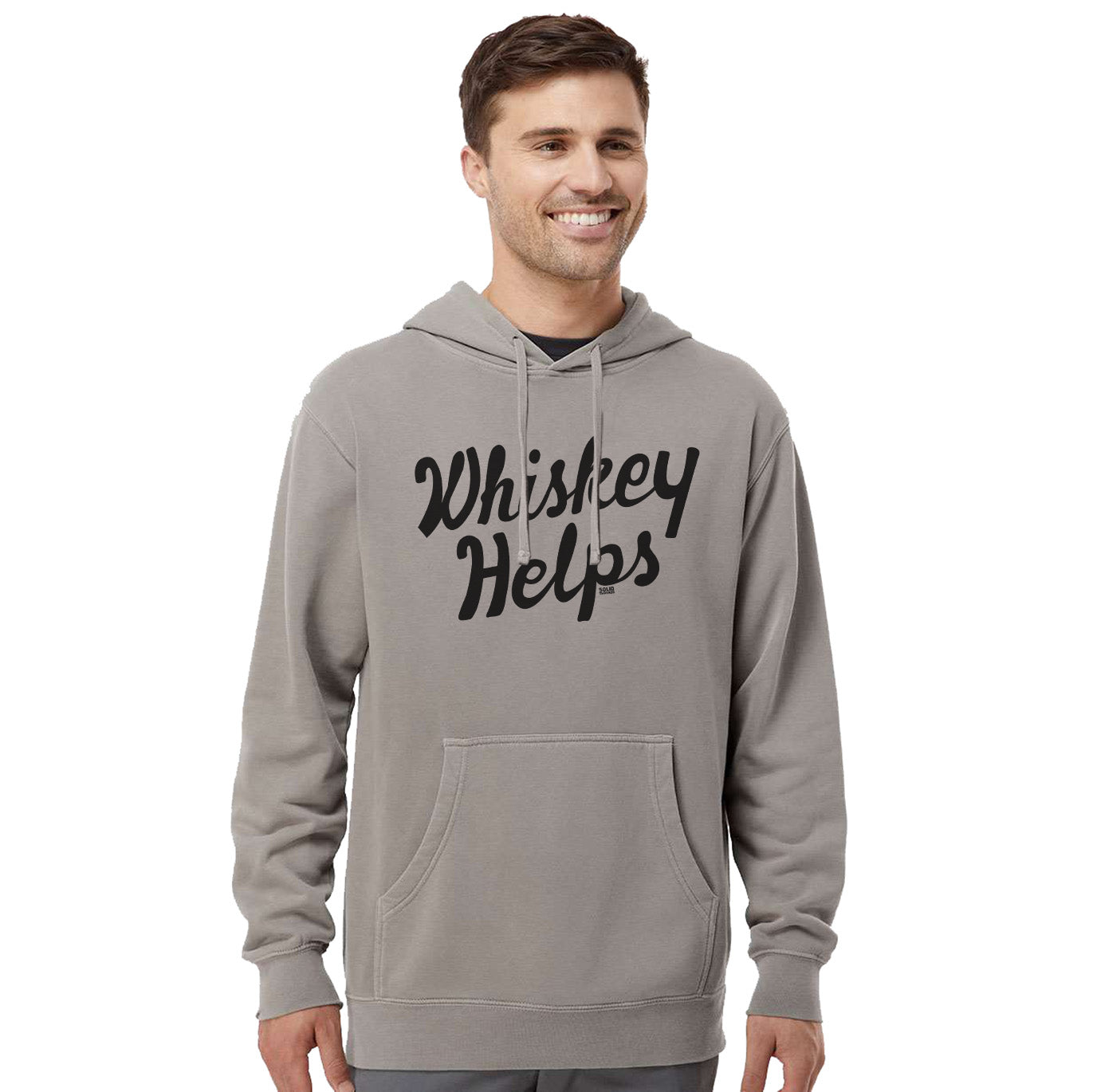 Men's Whiskey Helps Funny Drinking Graphic Fleece | Vintage Distillery Grey Vintage Wash Hoodie | SOLID THREADS