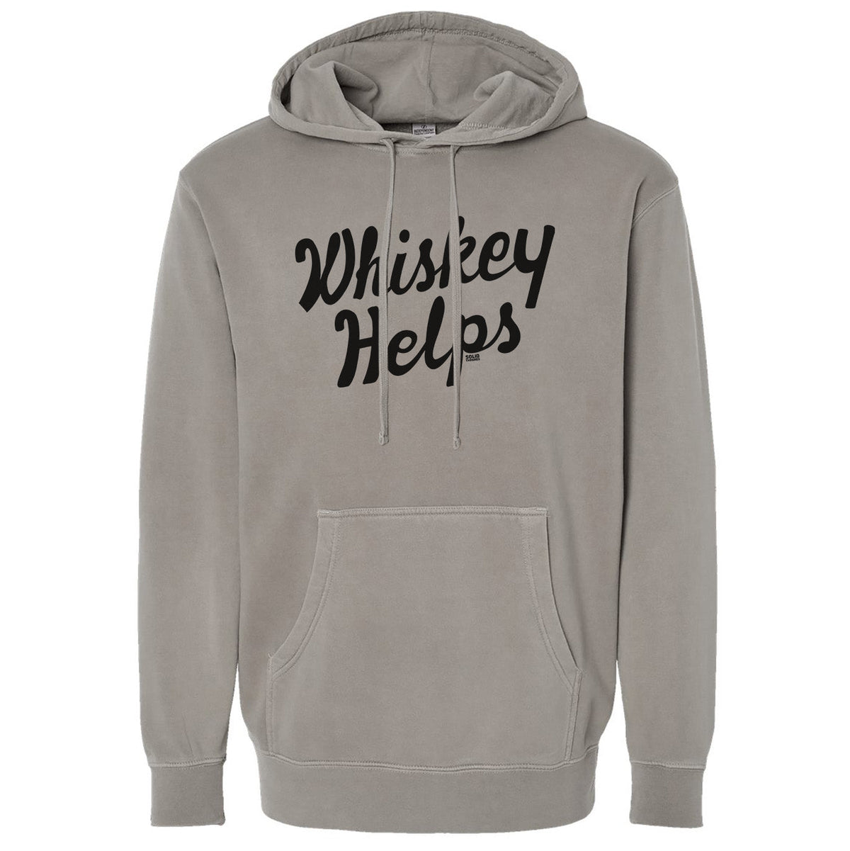 Men&#39;s Whiskey Helps Funny Drinking Graphic Fleece | Vintage Distillery Grey Vintage Wash Hoodie | SOLID THREADS