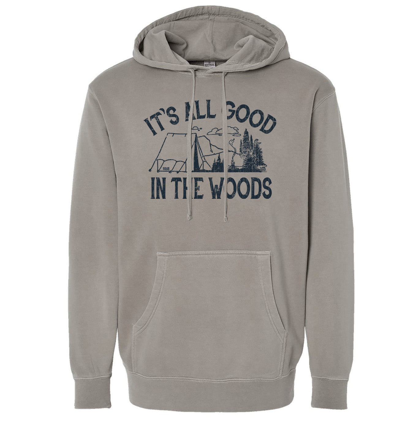 Men's All Good In The Woods Funny Hiking Graphic Fleece | Retro Nature Soft Vintage Wash Hoodie | SOLID THREADS