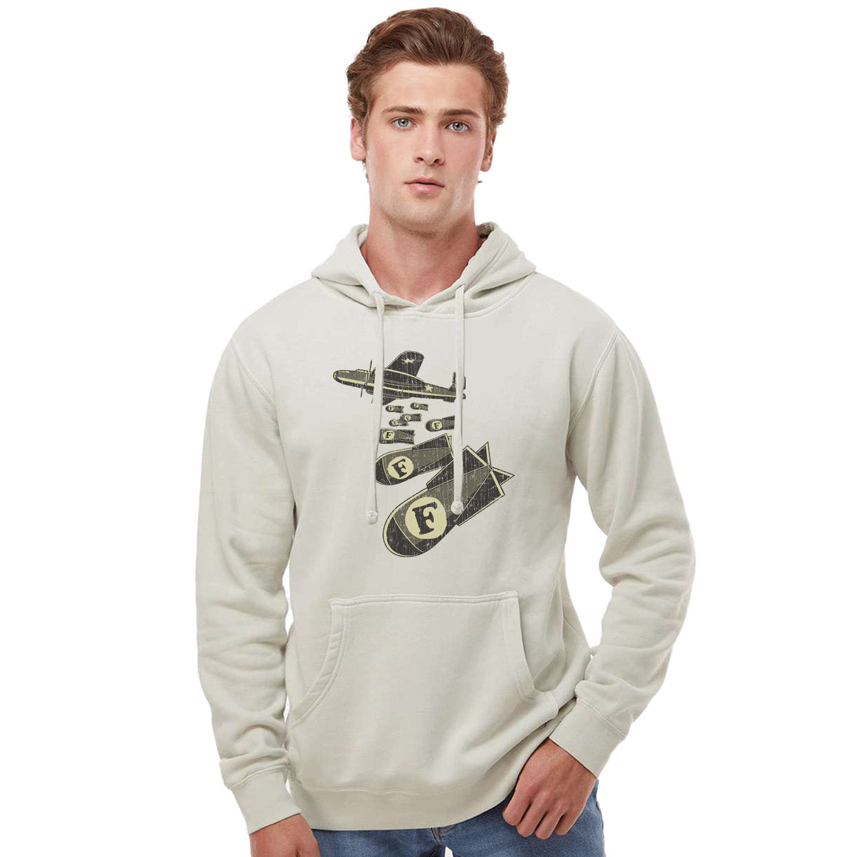 Men's F-Bombs Retro Double Entendre Graphic Fleece | Funny Swearing Vintage Wash Hoodie on Model | SOLID THREADS