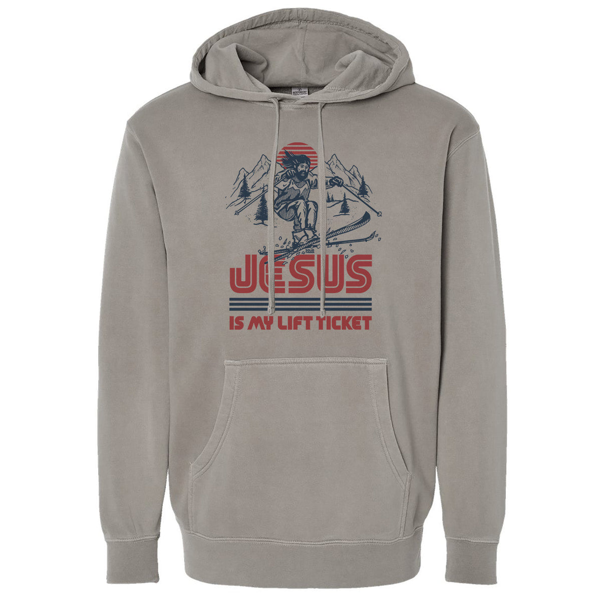 Men&#39;s Jesus is My Lift Ticket Funny Skiing Graphic Fleece | Vintage Mountains Vintage Wash Hoodie | SOLID THREADS