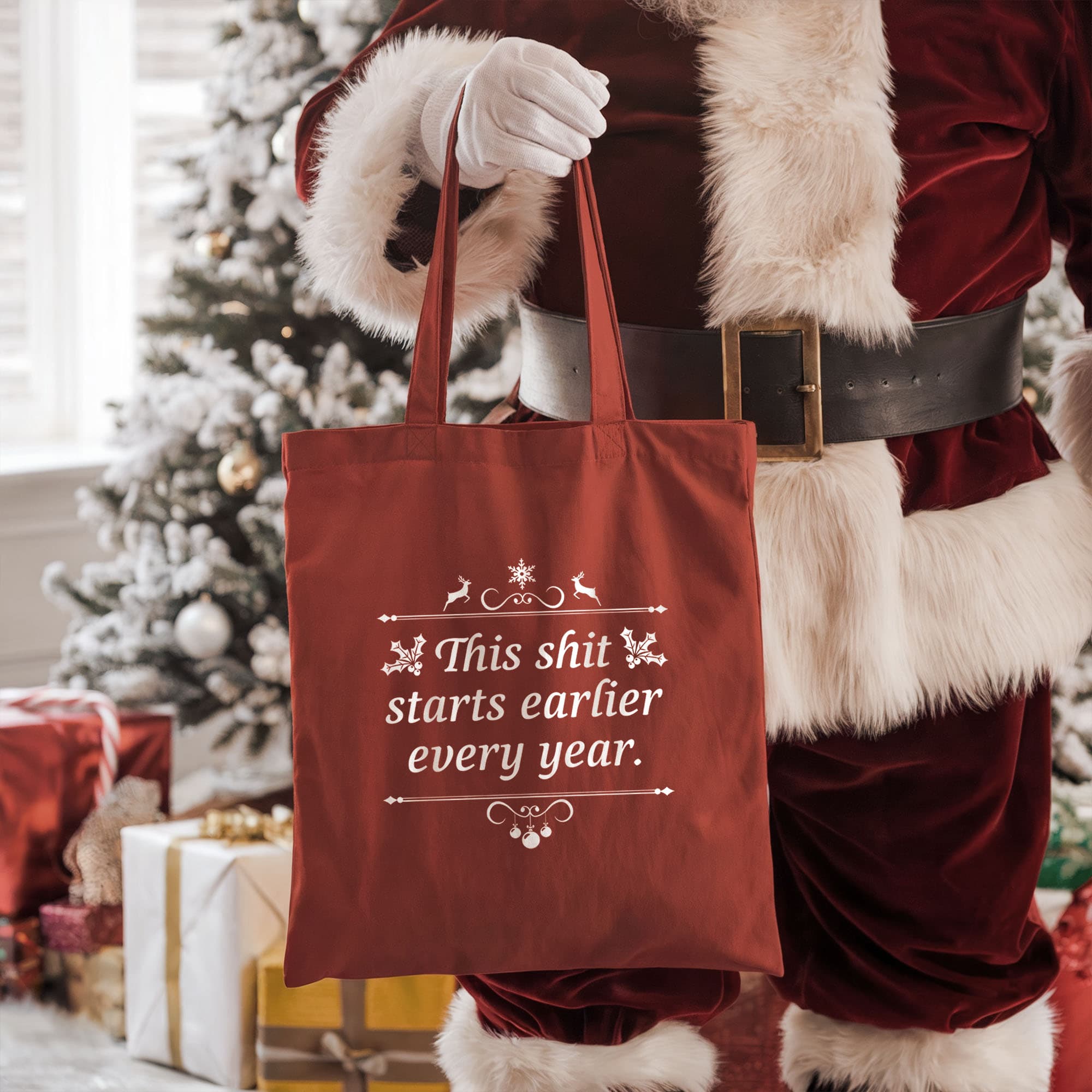 Holiday Cheer Funny Tote | Designer Festive Christmas Parody Bag | Solid Threads