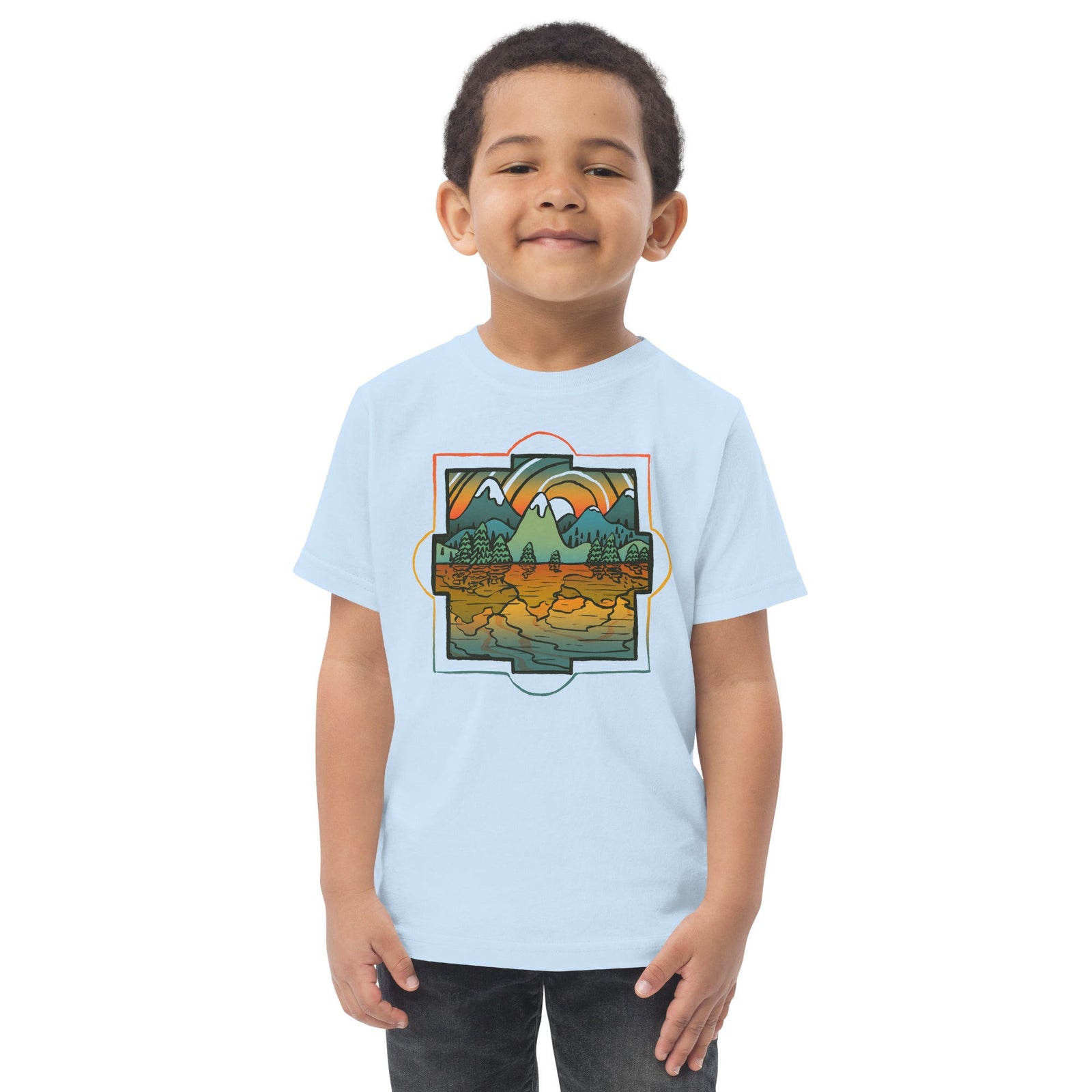 Toddler's Reflections Cool Extra Soft T-Shirt | Retro Artsy Landscape Tee | Solid Threads