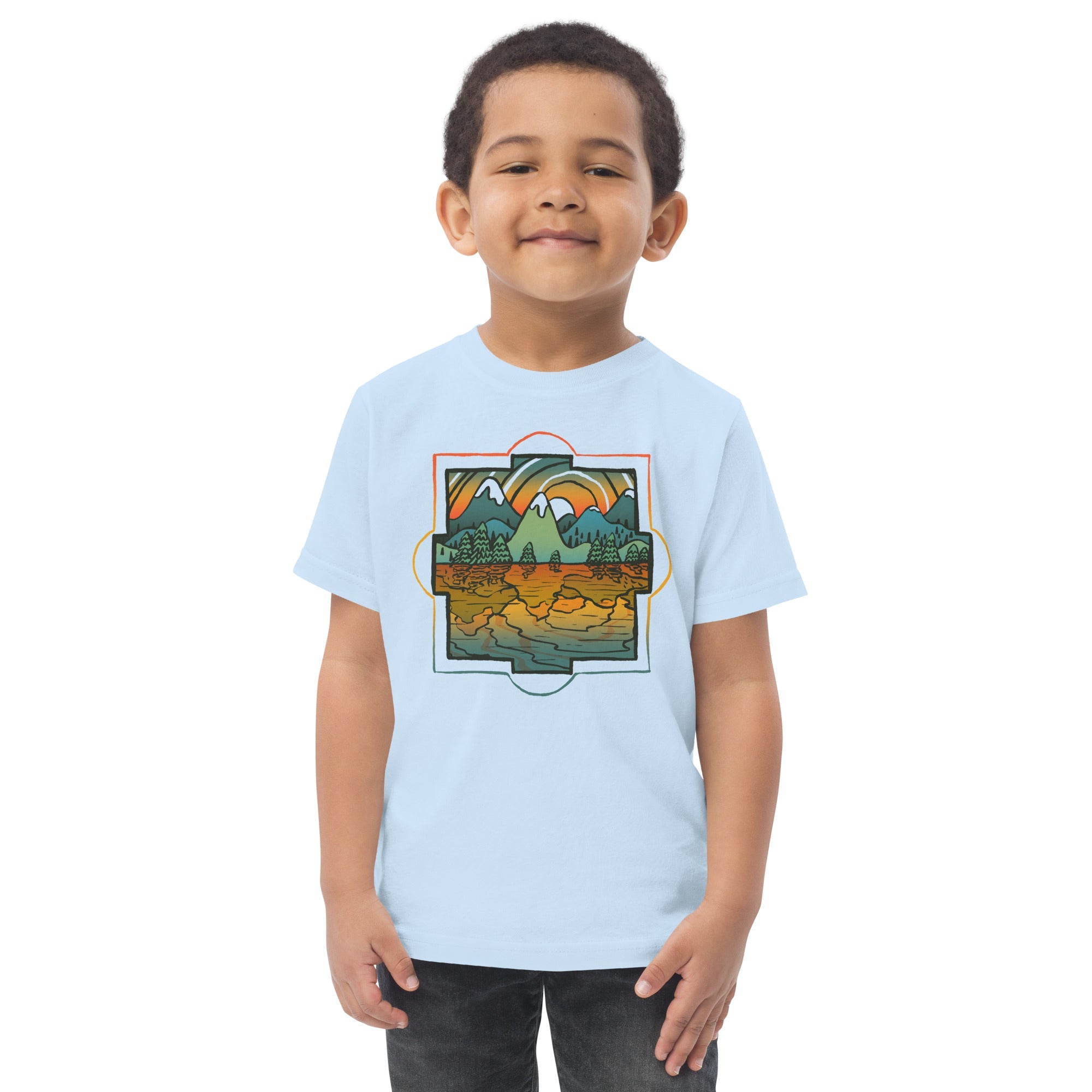 Toddler's Reflections Cool Extra Soft T-Shirt | Retro Artsy Landscape Tee | Solid Threads