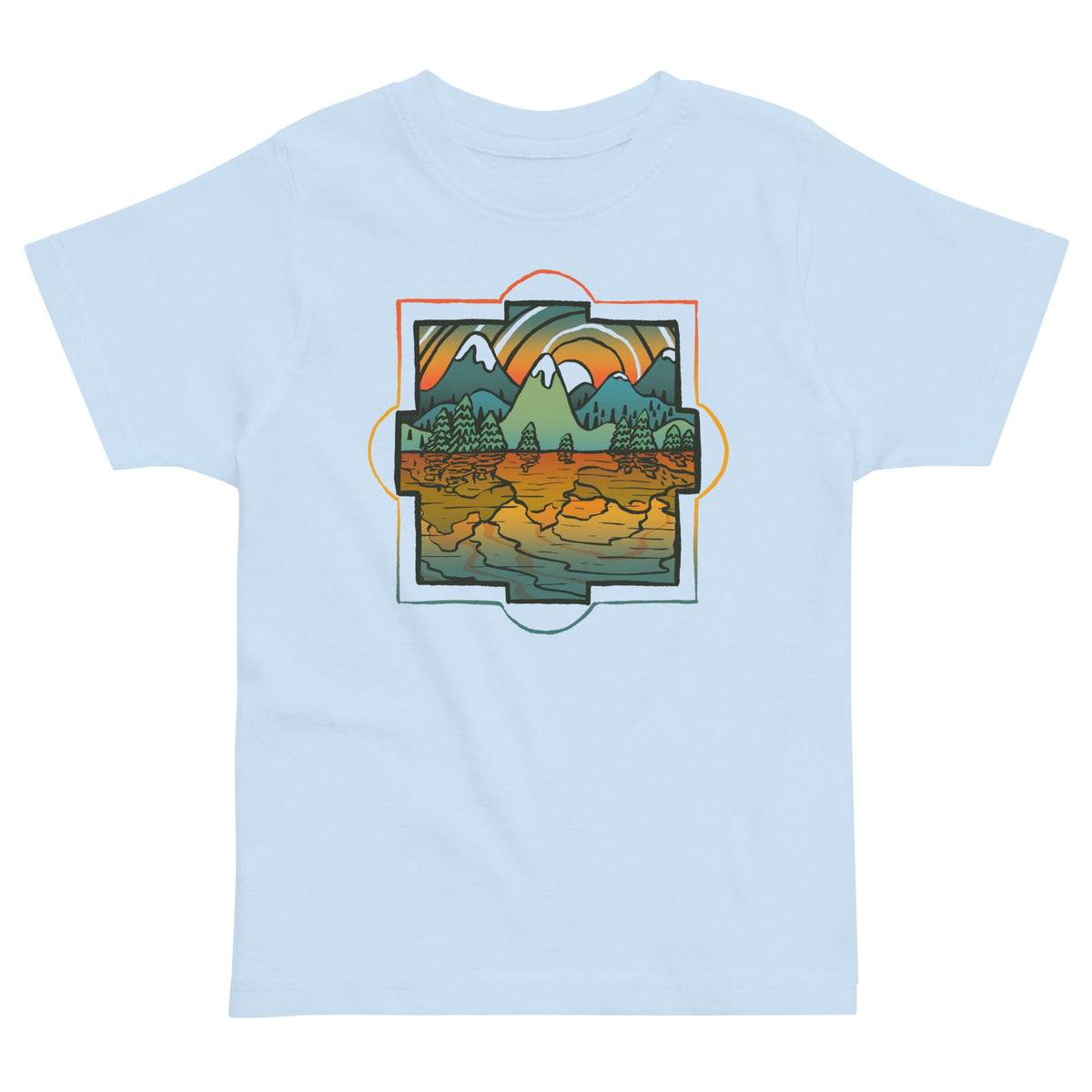 Toddler&#39;s Reflections Cool Extra Soft T-Shirt | Retro Artsy Landscape Tee | Solid Threads
