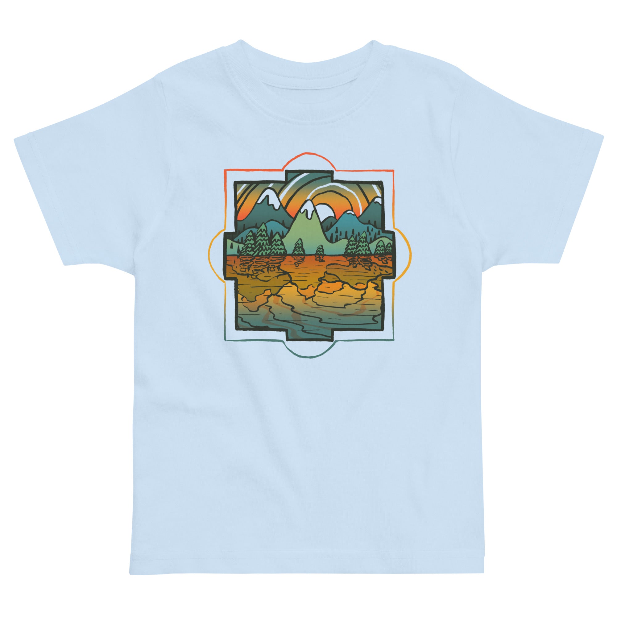 Toddler's Reflections Cool Extra Soft T-Shirt | Retro Artsy Landscape Tee | Solid Threads
