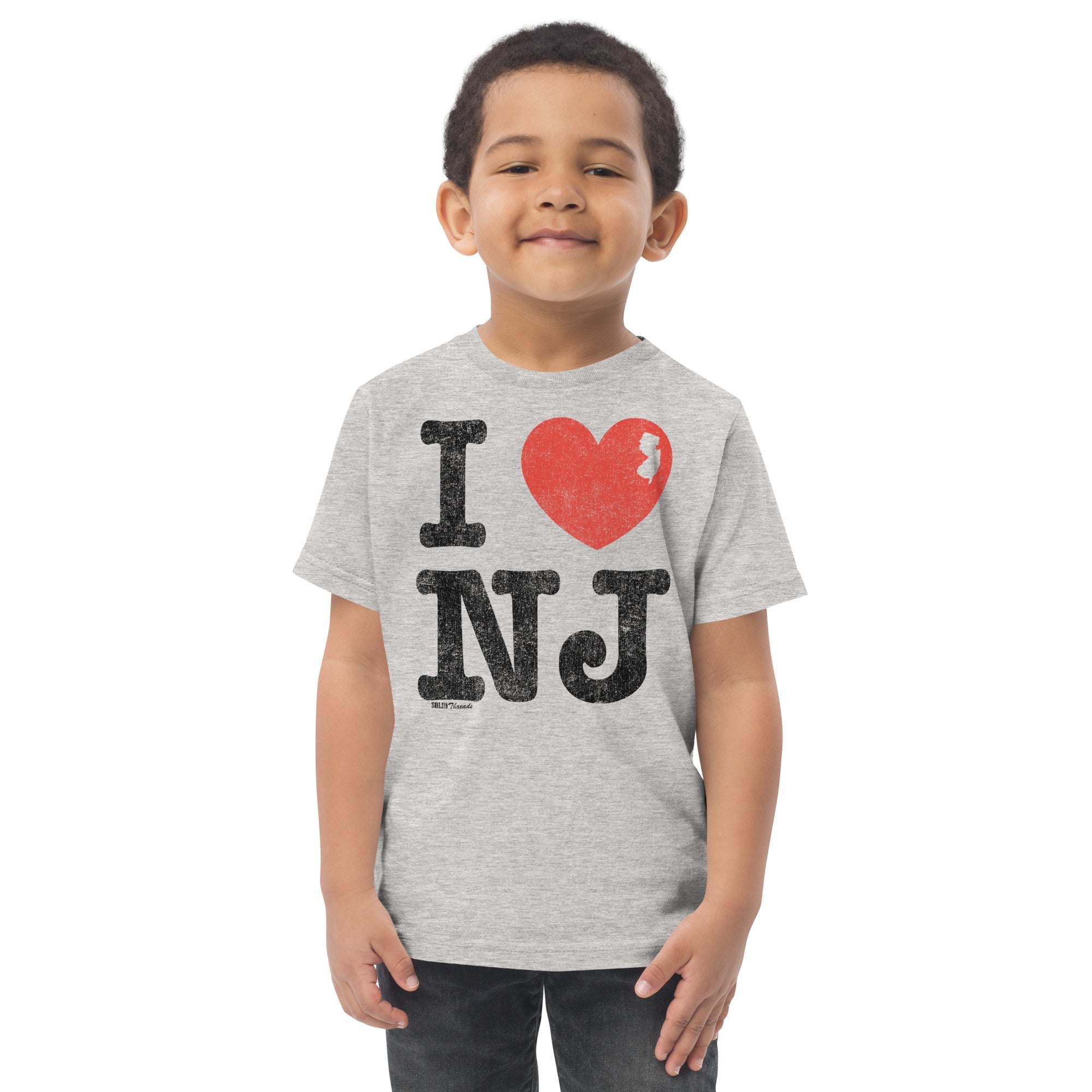 Toddler's I Heart Nj Retro Extra Soft T-Shirt | Retro Jersey Pride Tee On Model | Solid Threads
