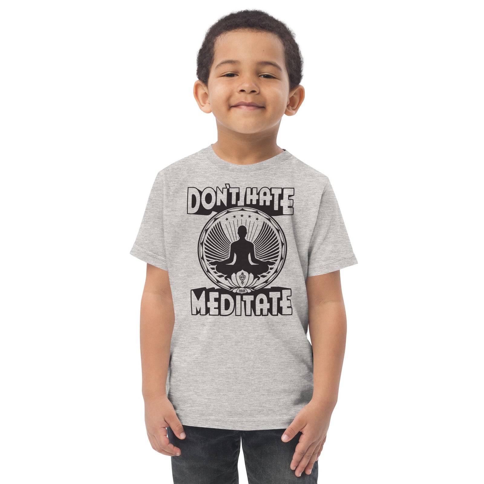 Toddler's Don't Hate Meditate Funny Extra Soft T-Shirt | Retro Yogi Tee | Solid Threads