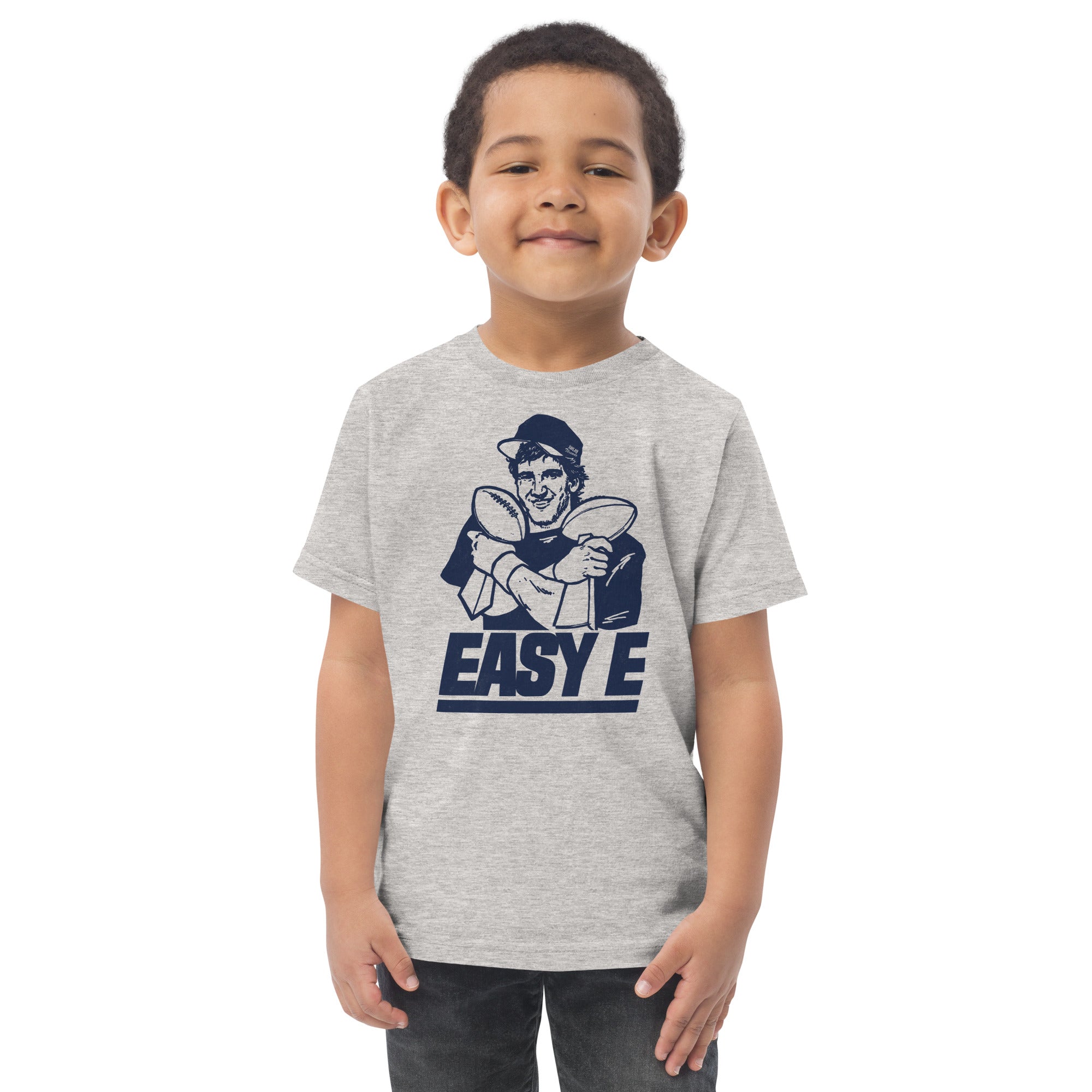 Toddler's Easy E Retro Football Extra Soft T-Shirt | Funny Ny Giants Tee On Model | Solid Threads