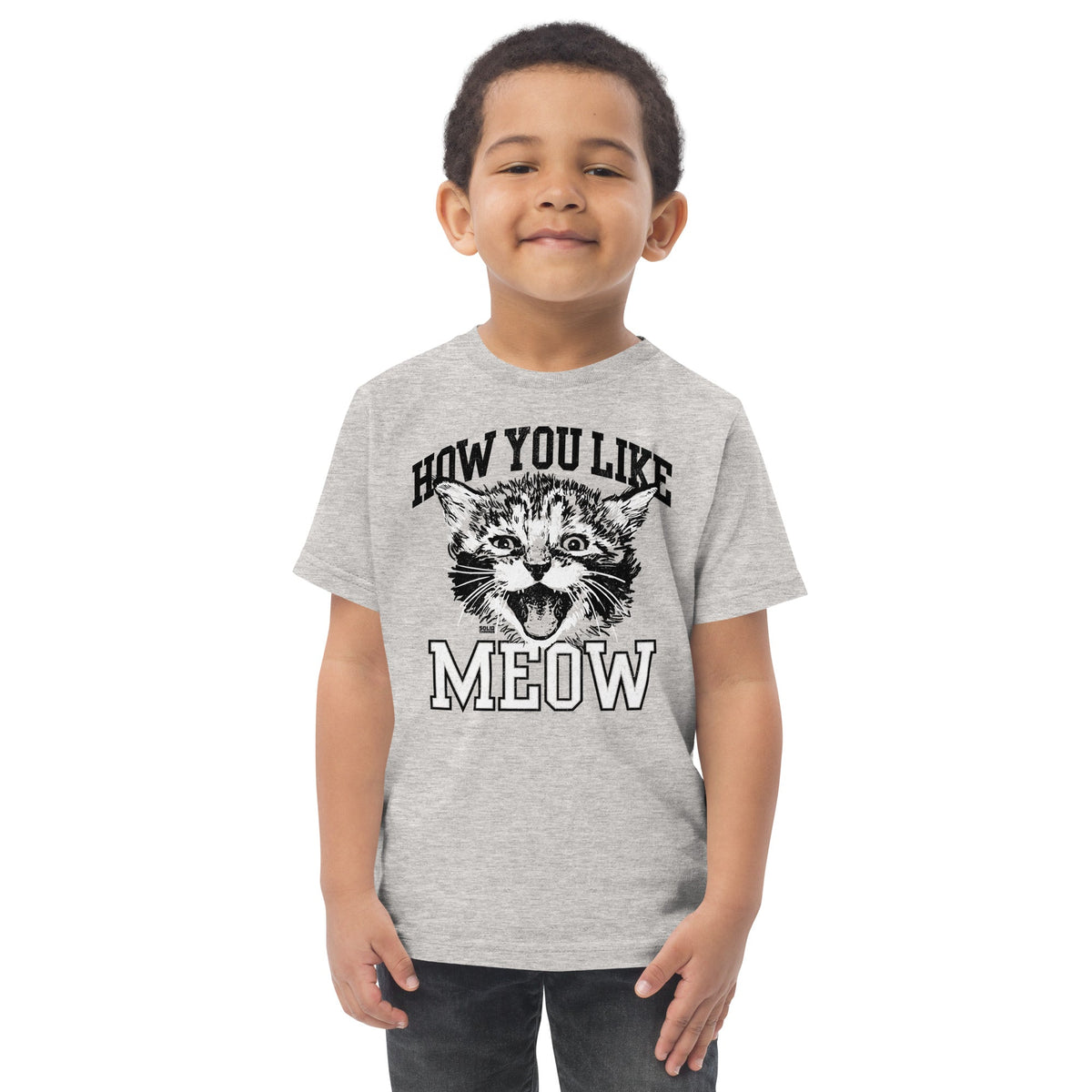 Toddler's How You Like Meow Retro Kitten Extra Soft T-Shirt | Funny Cat Tee On Model | Solid Threads